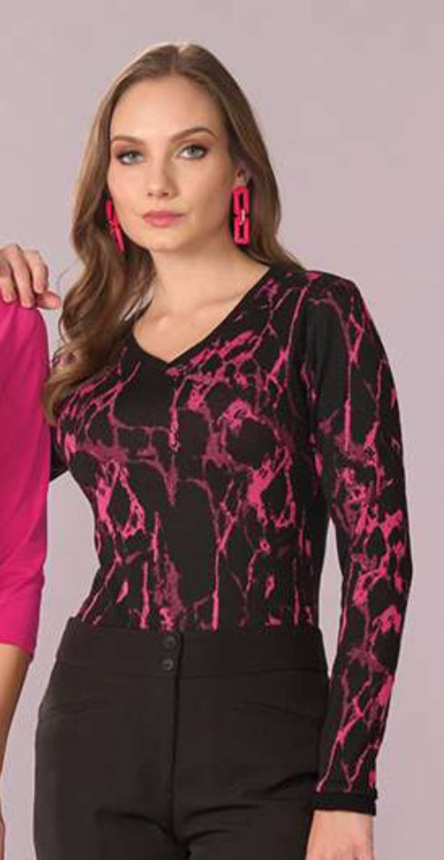 BLUSA NEGRA ESTAMPADA ROSA 1672 LOFASSI