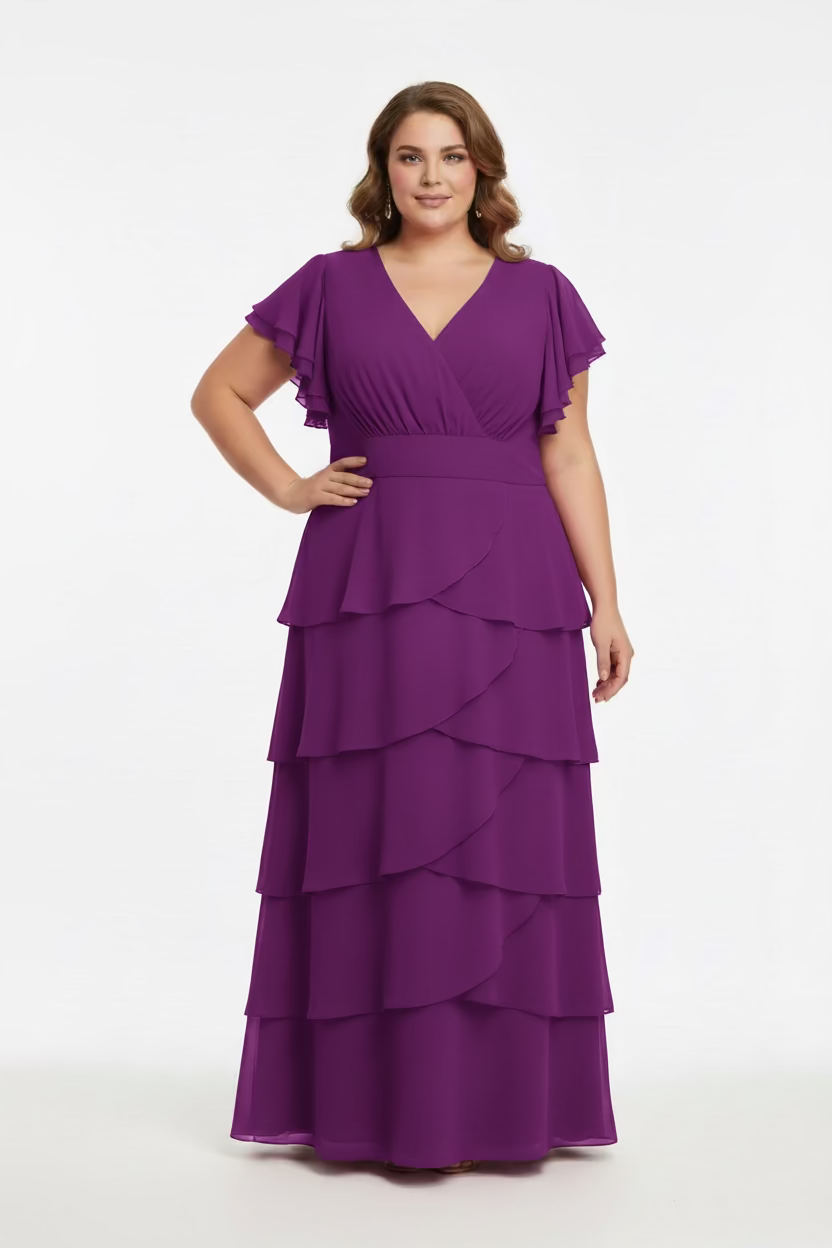 VESTIDO LARGO CAPAS PÚRPURA/UVA 4025