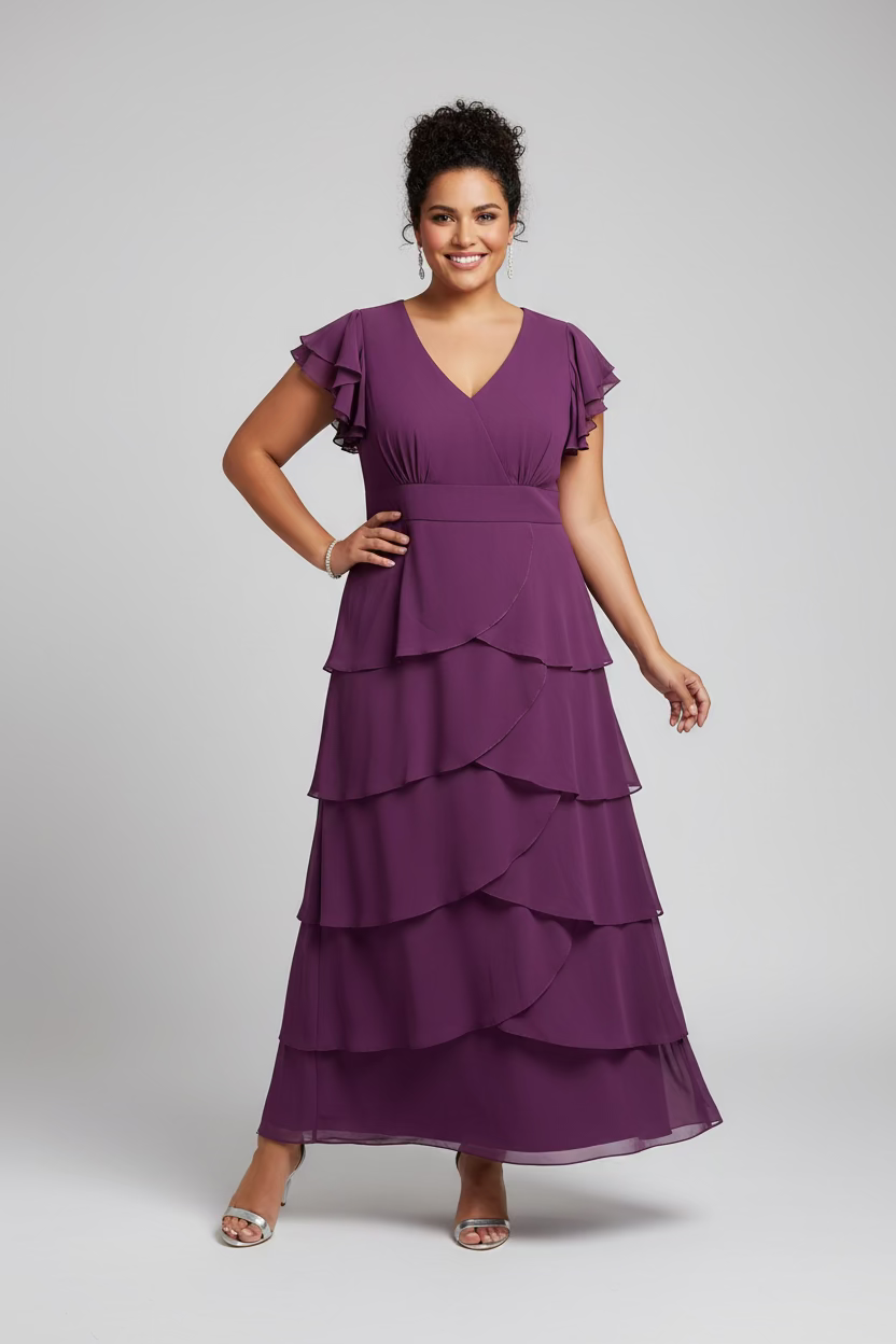 VESTIDO LARGO CAPAS PÚRPURA/UVA 4025