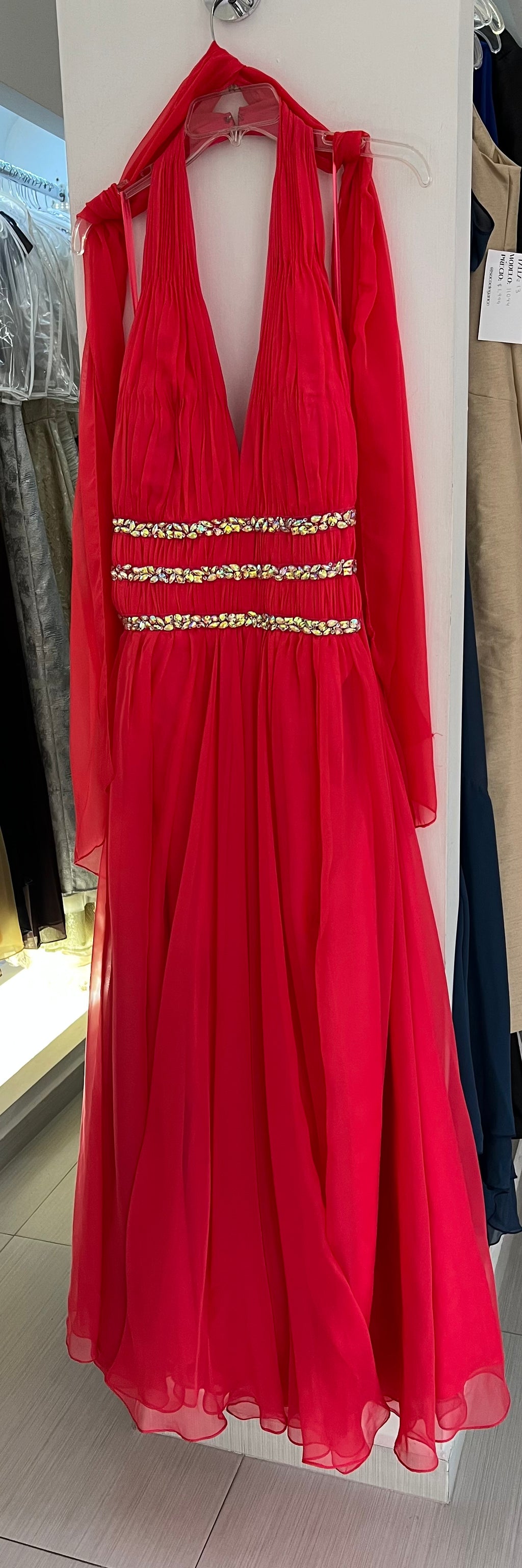 VESTIDO LARGO CORAL BORDADO
