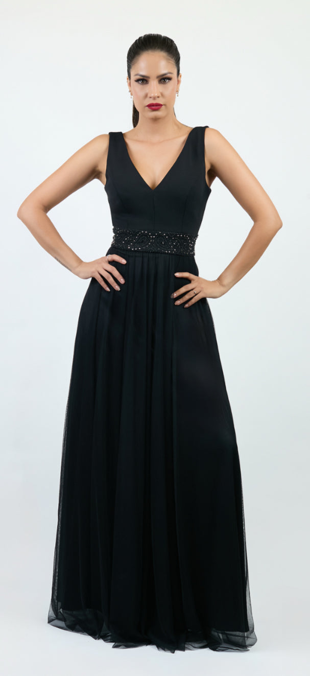 VESTIDO LARGO NEGRO/AZUL 57260