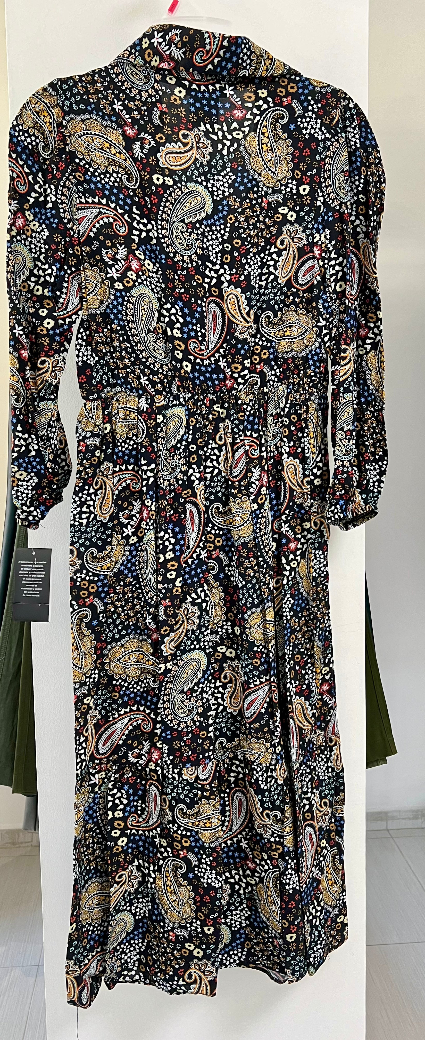 VESTIDO MIDI NEGRO ESTAMPADO