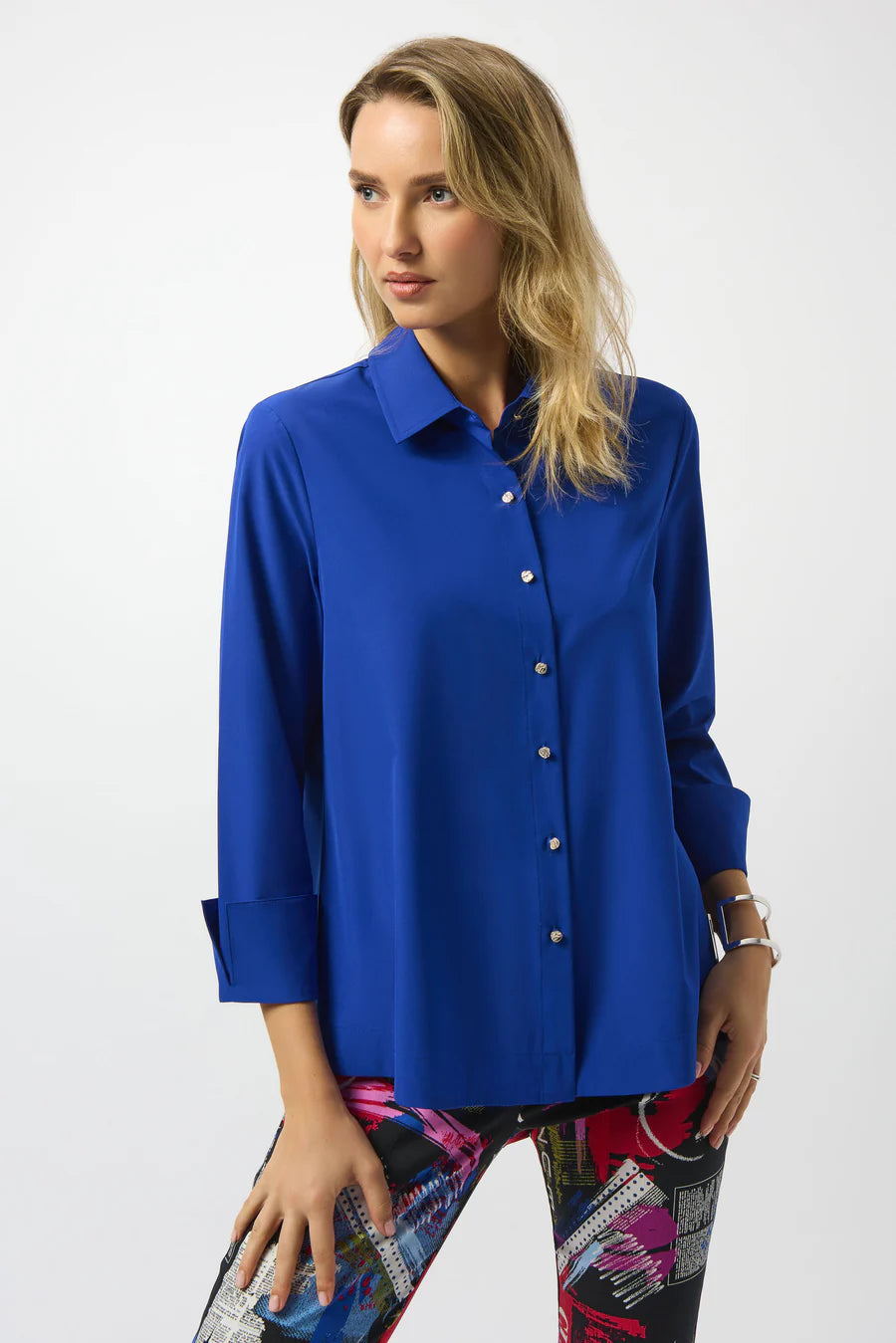 BLUSA CAMISERA AZUL REY/BLANCO 253923