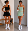 CONJUNTO TOP + SHORT NEGRO / MENTA L3400C