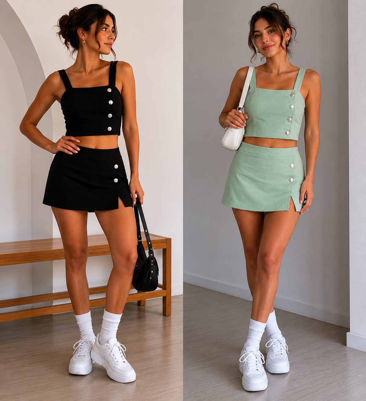 CONJUNTO TOP + SHORT NEGRO / MENTA L3400C