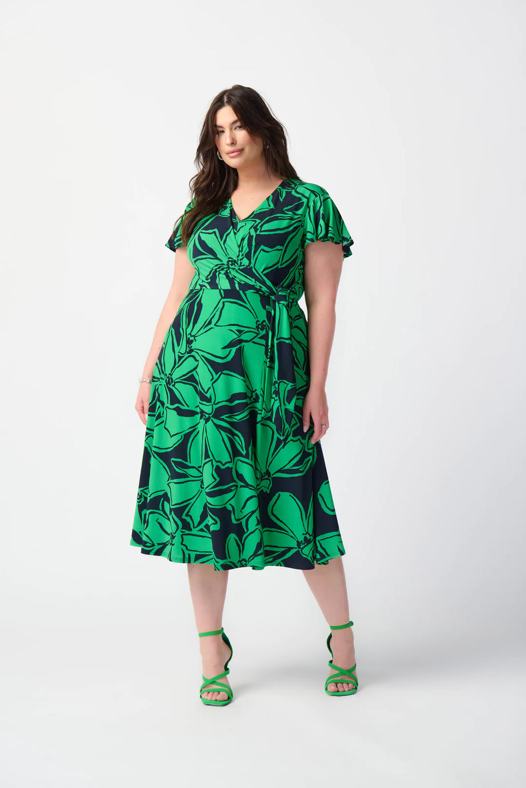 VESTIDO MIDI VERDE ESTAMPADO AZUL