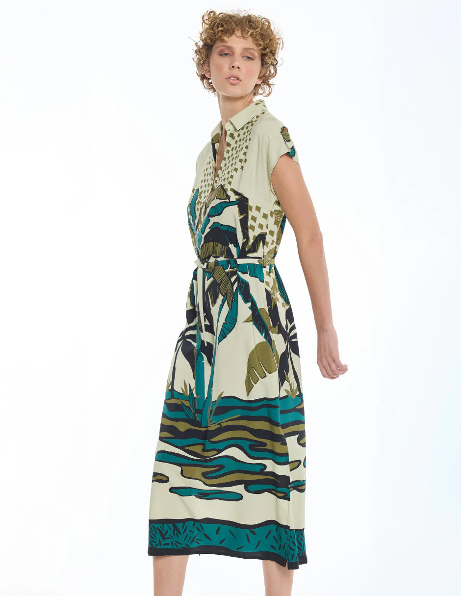 VESTIDO MIDI VERDE ESTAMPADO 126236