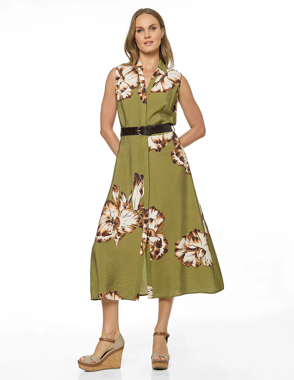 VESTIDO MIDI VERDE ESTAMPADO 126318