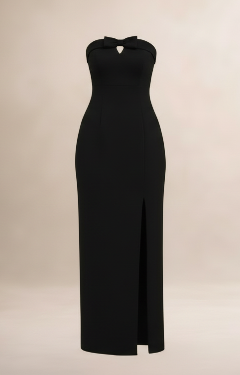 VESTIDO LARGO NEGRO MOÑO 57355