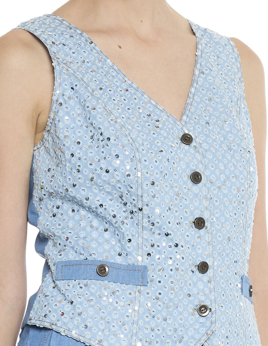 CHALECO AZUL BORDADO 126860