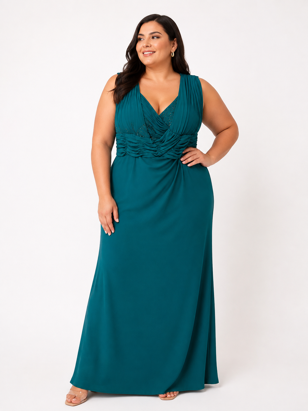 VESTIDO LARGO TURQUESA BORDADO 8281