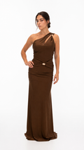 VESTIDO LARGO CAFÉ ASIMÉTRICO VLC2624020