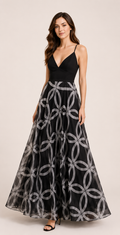 VESTIDO LARGO NEGRO ESTAMPADO 55420