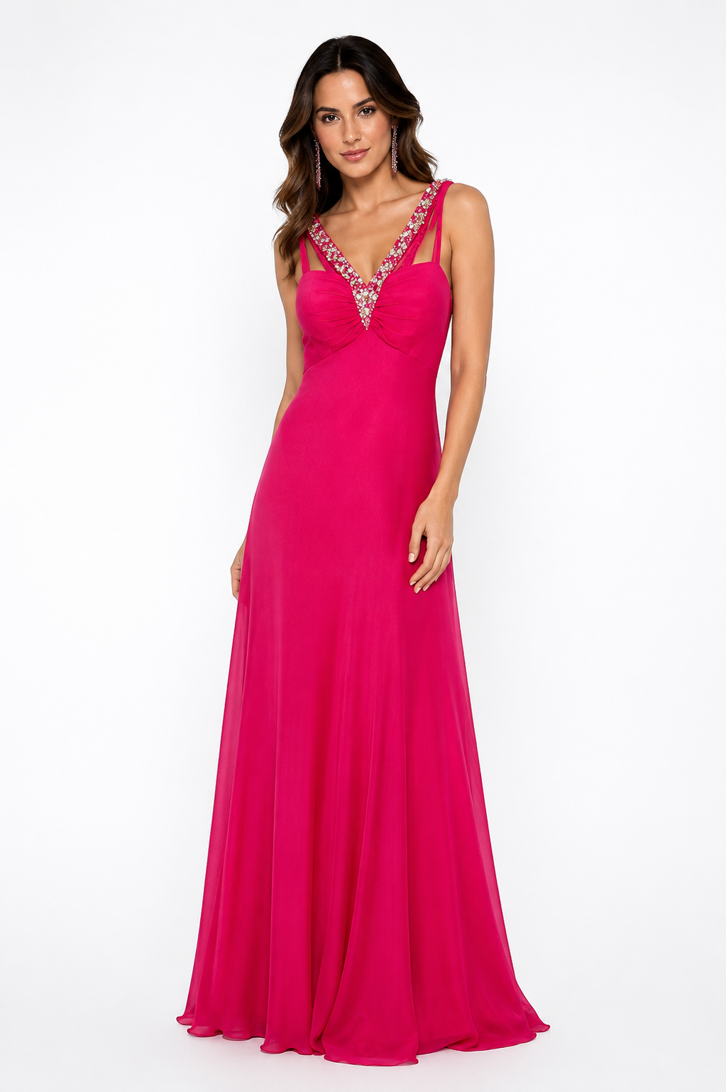 VESTIDO LARGO ROSA BORDADO
