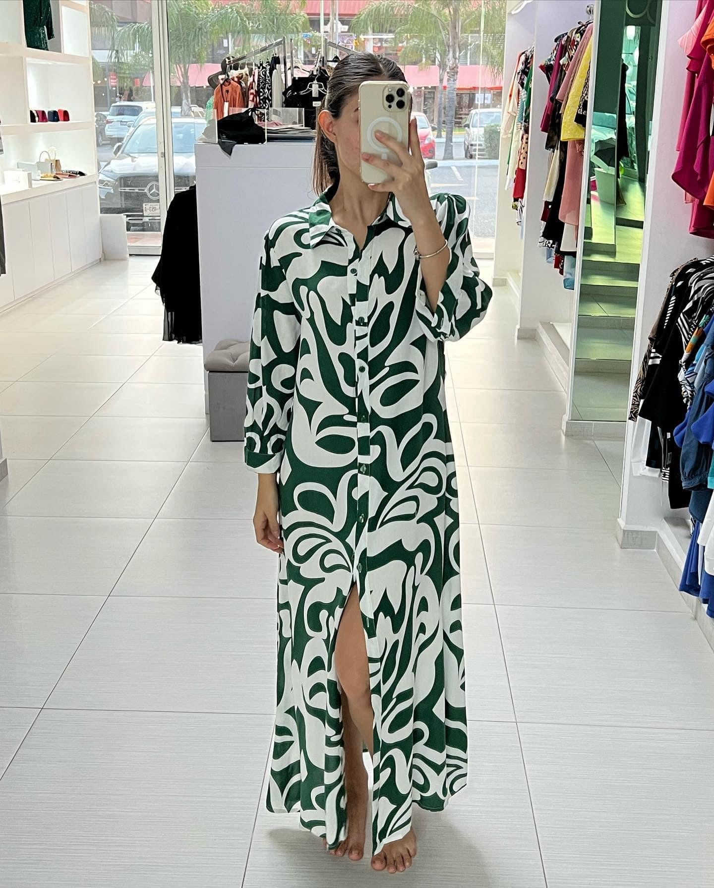 VESTIDO MIDI VERDE ESTAMPADO 1201