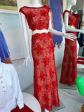 VESTIDO LARGO ROJO ENCAJE