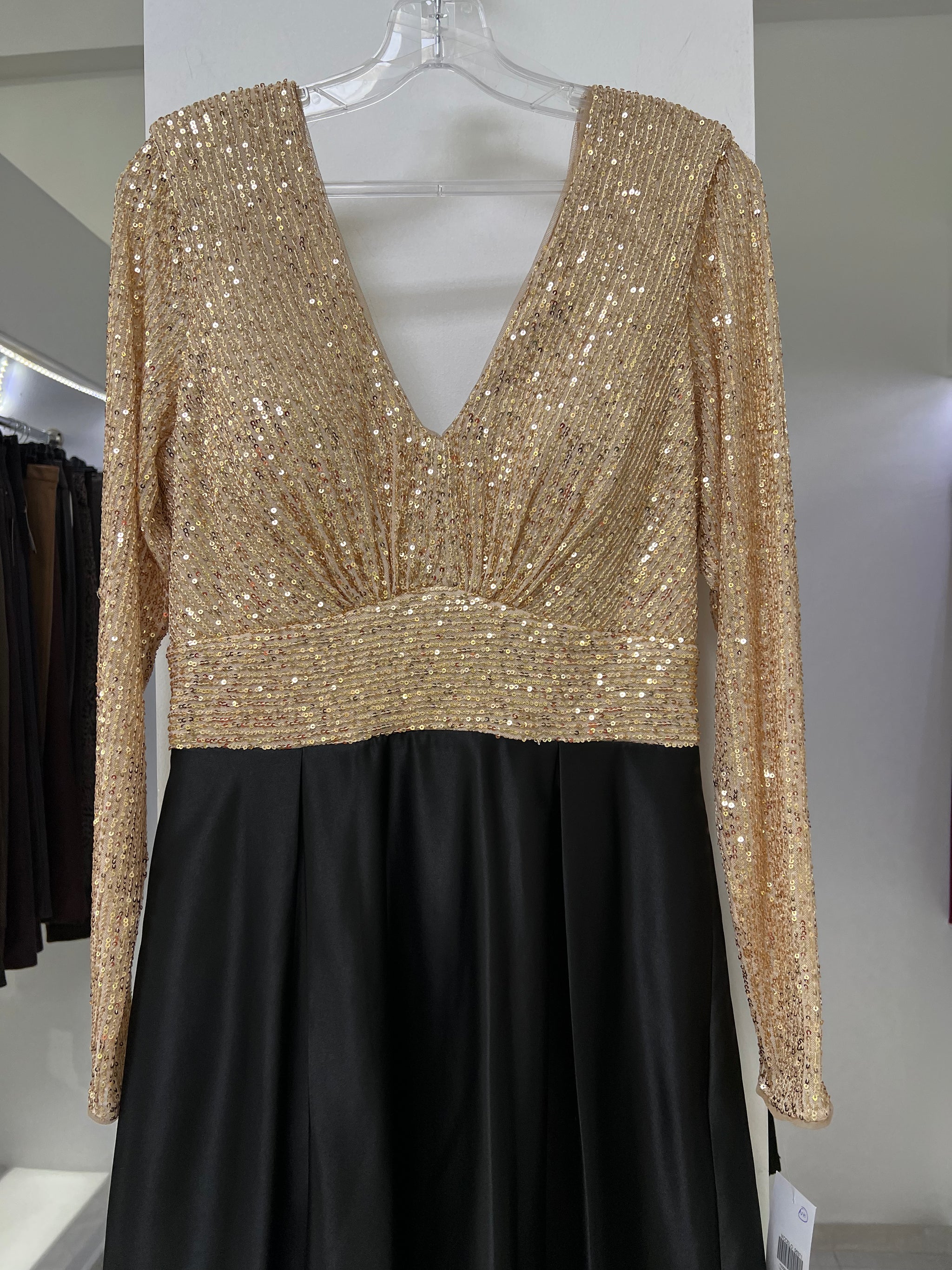 Gold top black bottom dress best sale