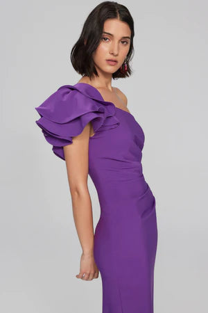VESTIDO CORTO TURQUESA/UVA UN-HOMBRO 241755