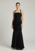 VESTIDO LARGO NEGRO DRAPEADO 3630