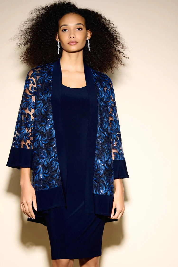 VESTIDO CORTO AZUL MARINO SACO BORDADO