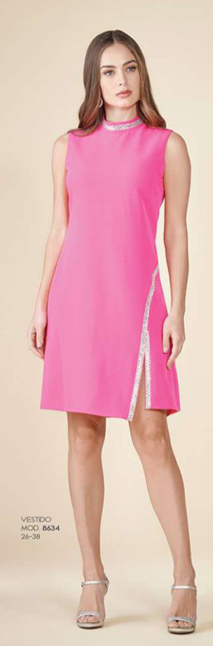 VESTIDO CORTO ROSA/BLANCO