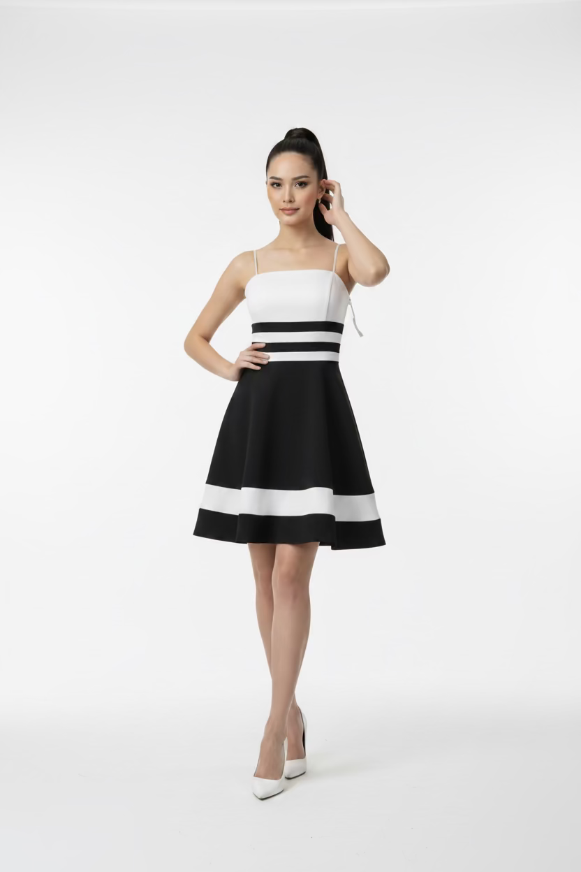 VESTIDO CORTO NARANJA/NEGRO
