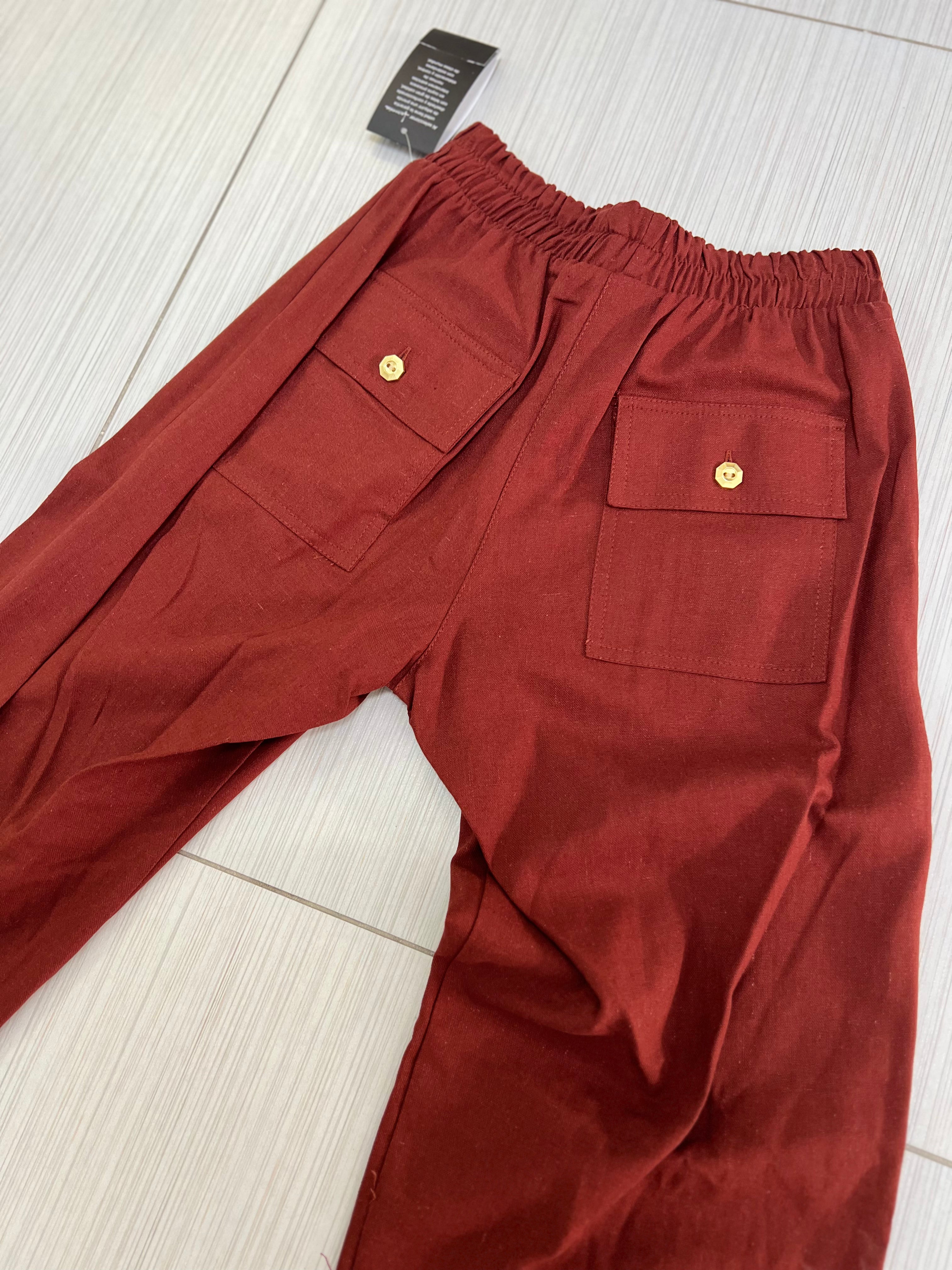 PANTALÓN LINO NEGRO/LADRILLO