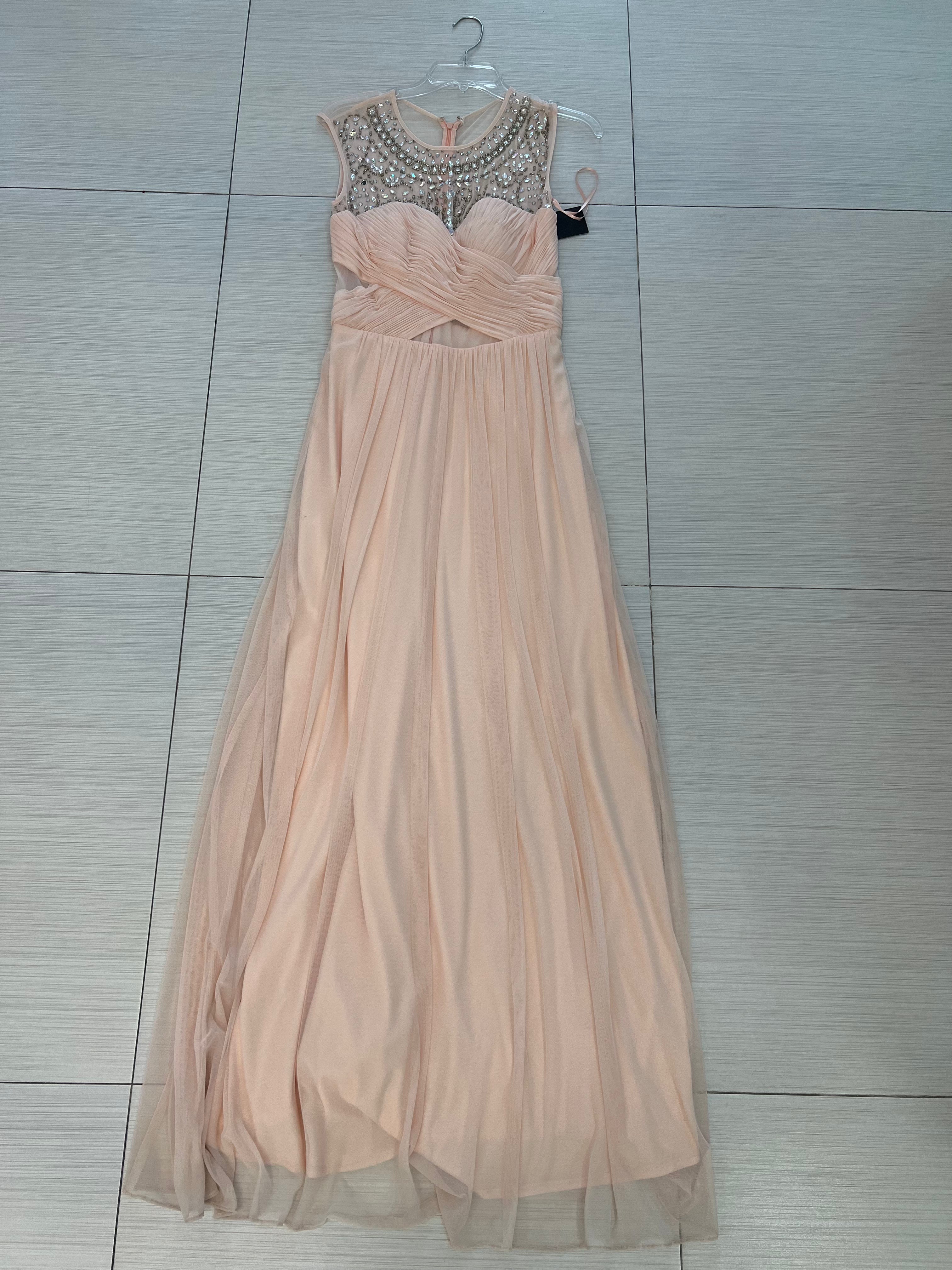VESTIDO LARGO PALO DE ROSA CON PEDRERÍA