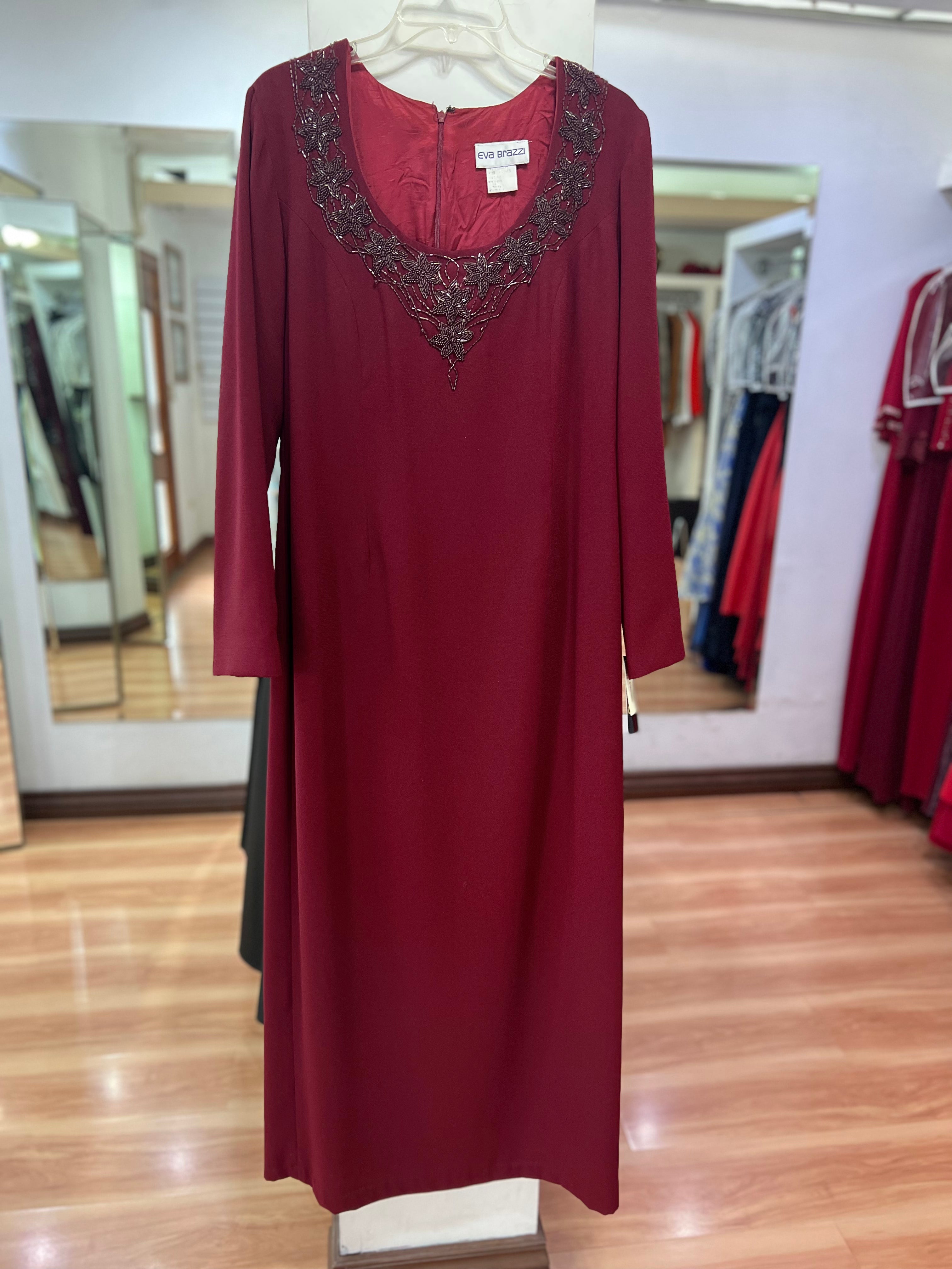 VESTIDO LARGO VINO BORDADO