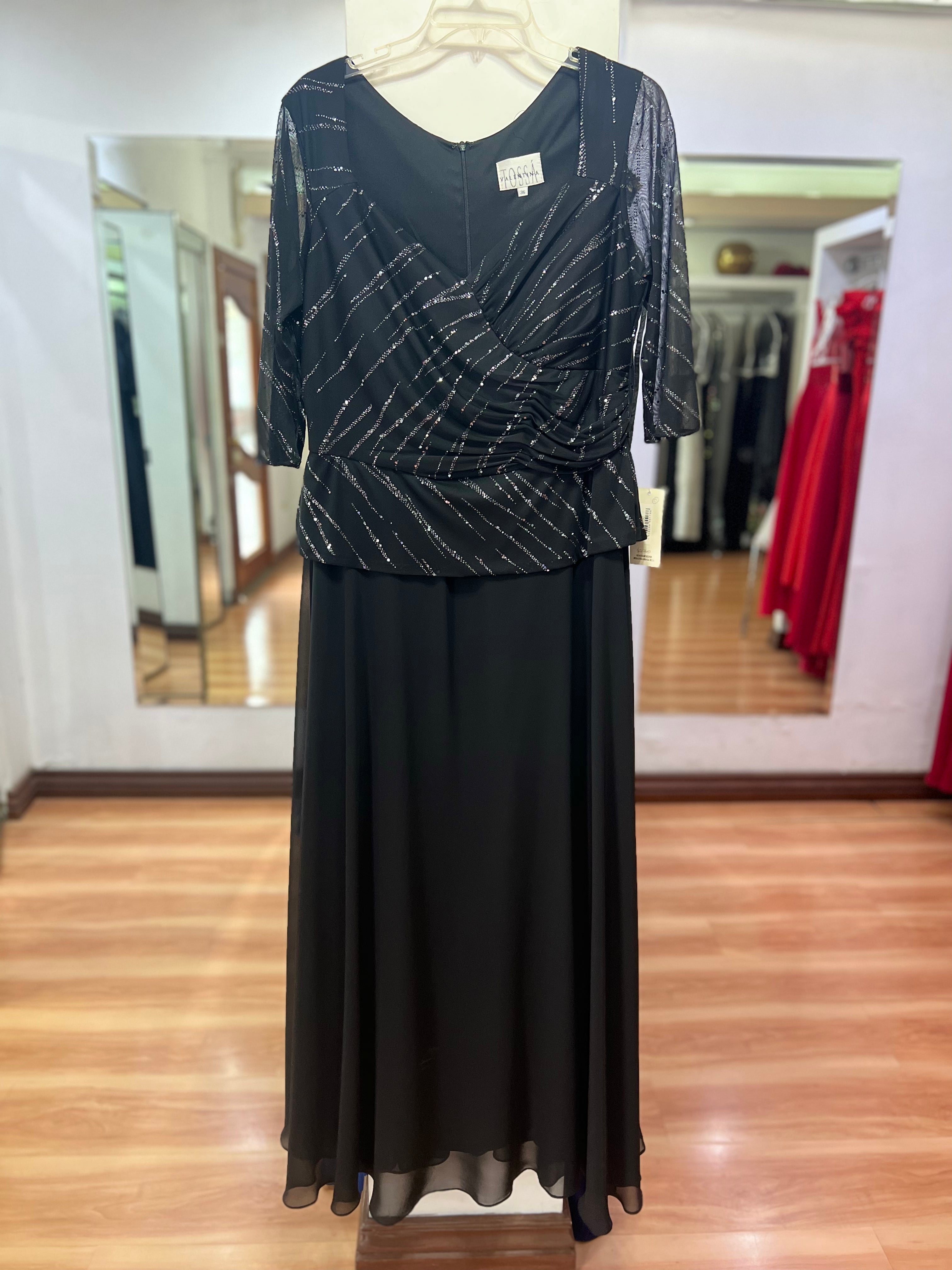 VESTIDO LARGO NEGRO PLATA