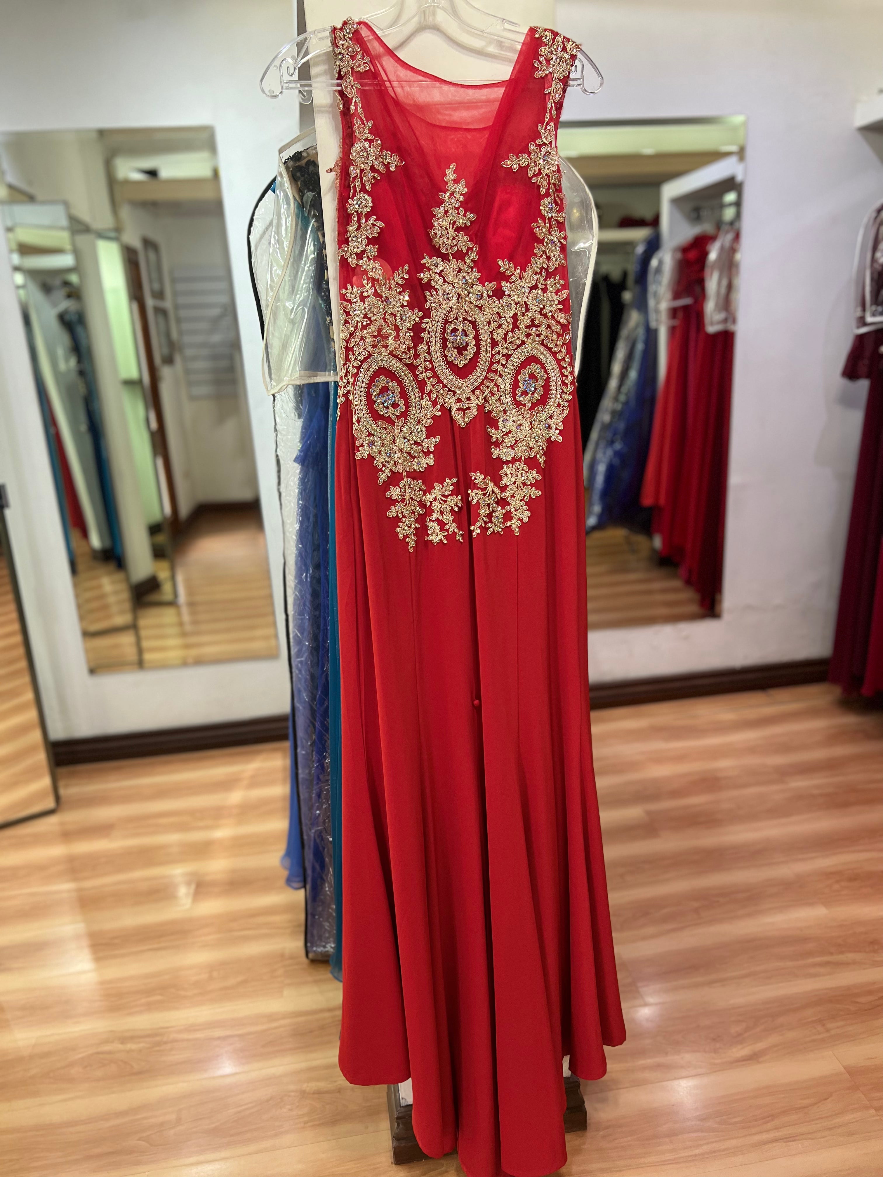 VESTIDO LARGO ROJO ENCAJE