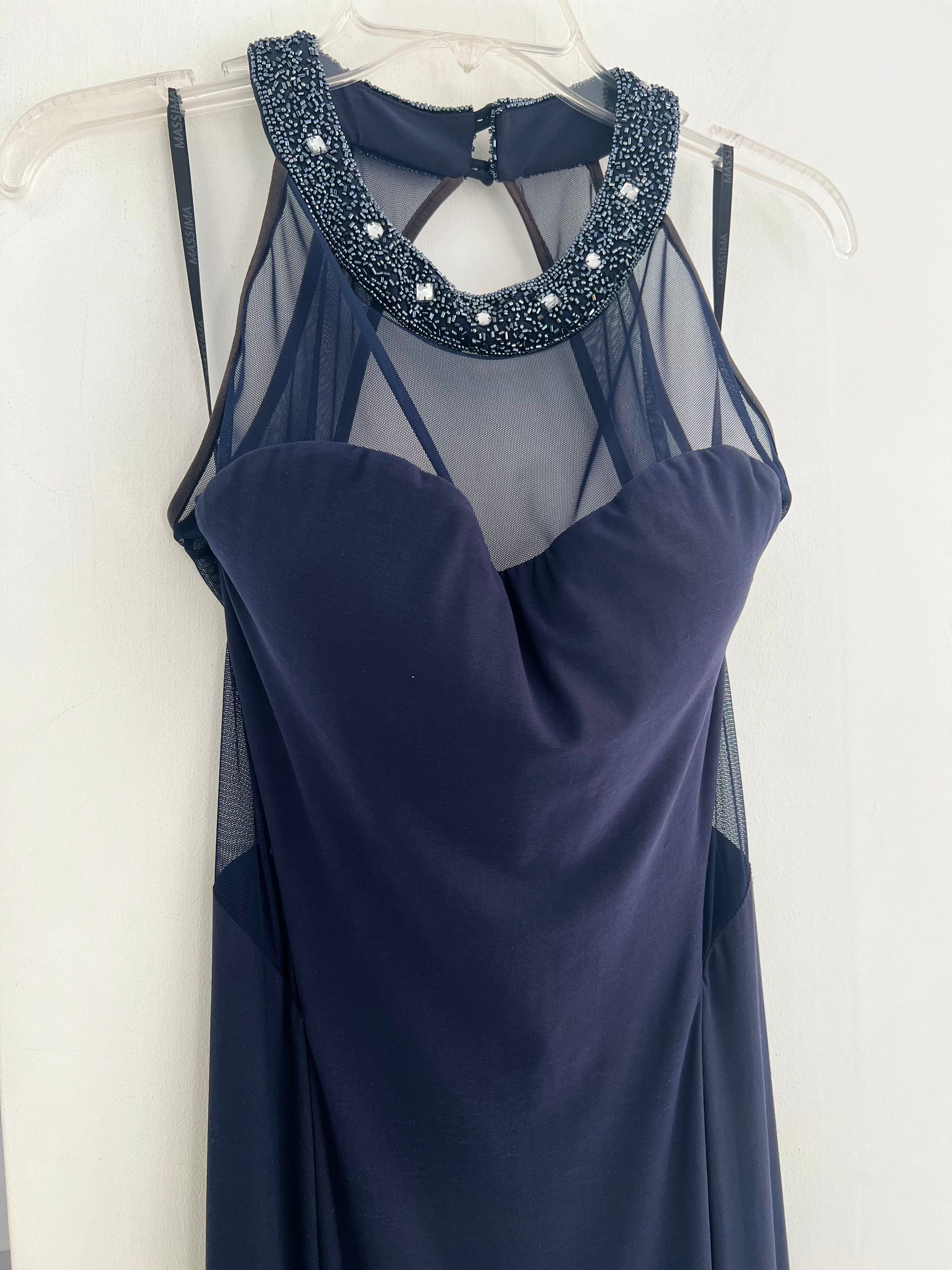 VESTIDO LARGO AZUL MARINO HALTER