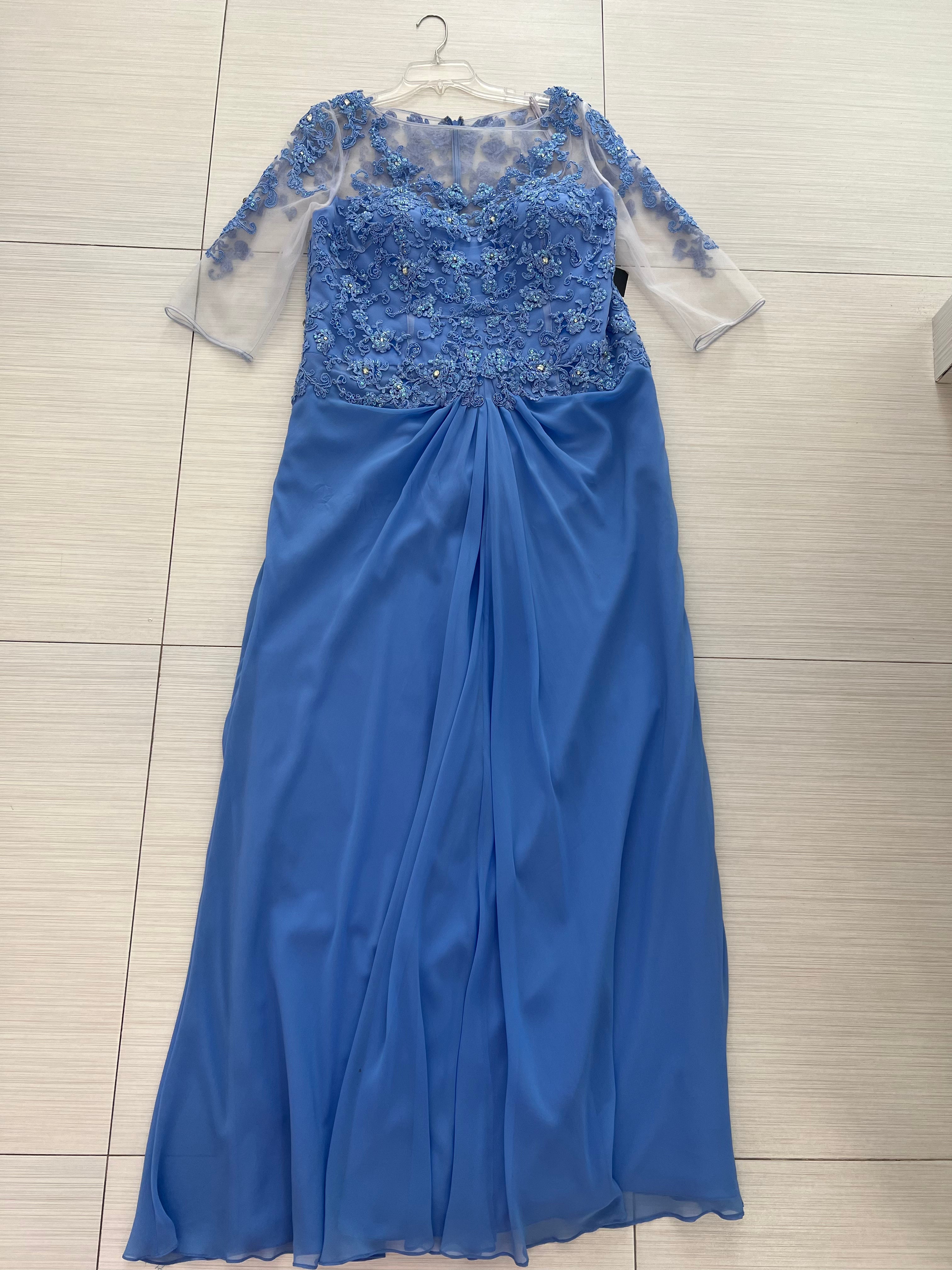 VESTIDO LARGO AZUL ENCAJE