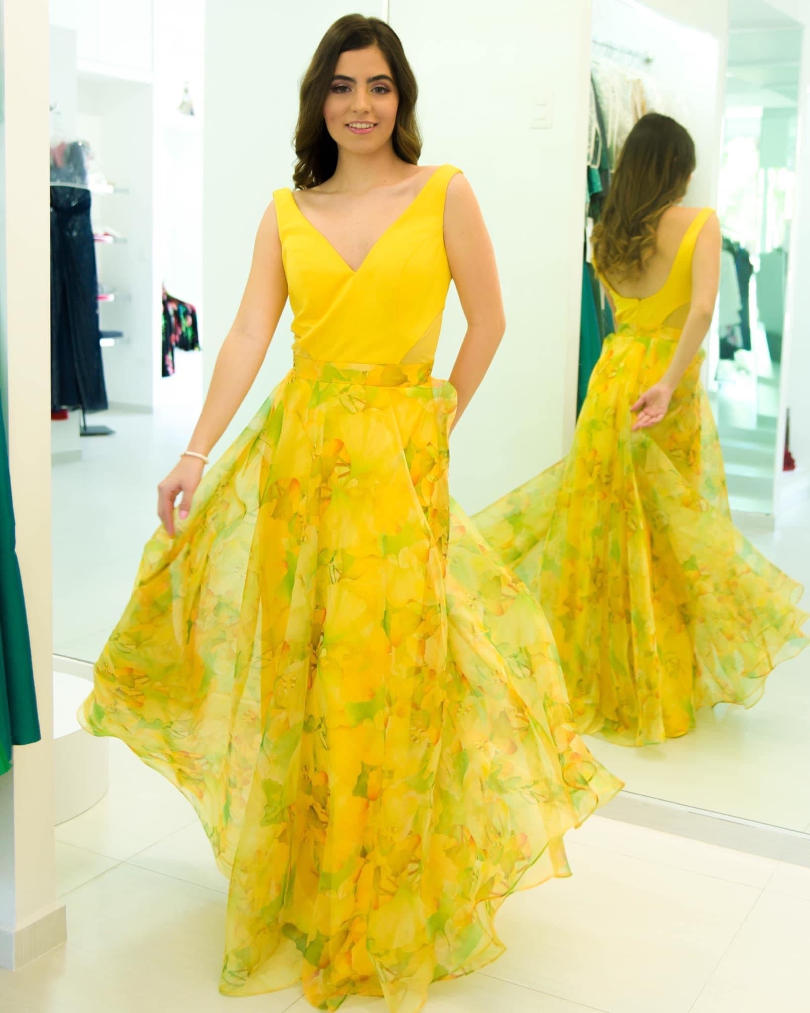 VESTIDO LARGO AMARILLO ESTAMPADO