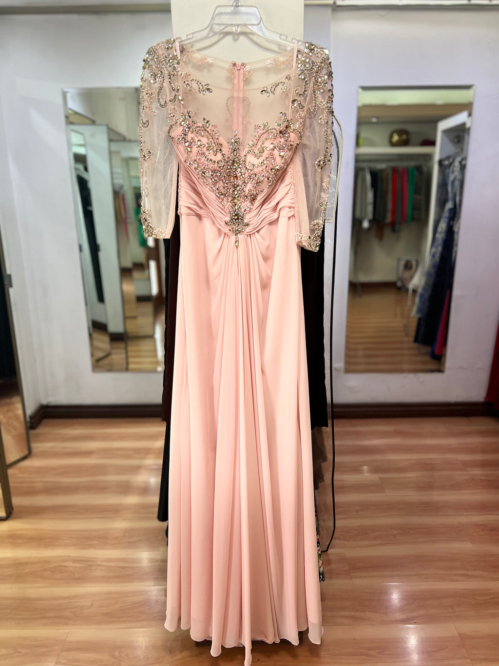 VESTIDO LARGO ROSA PEDRERÍA