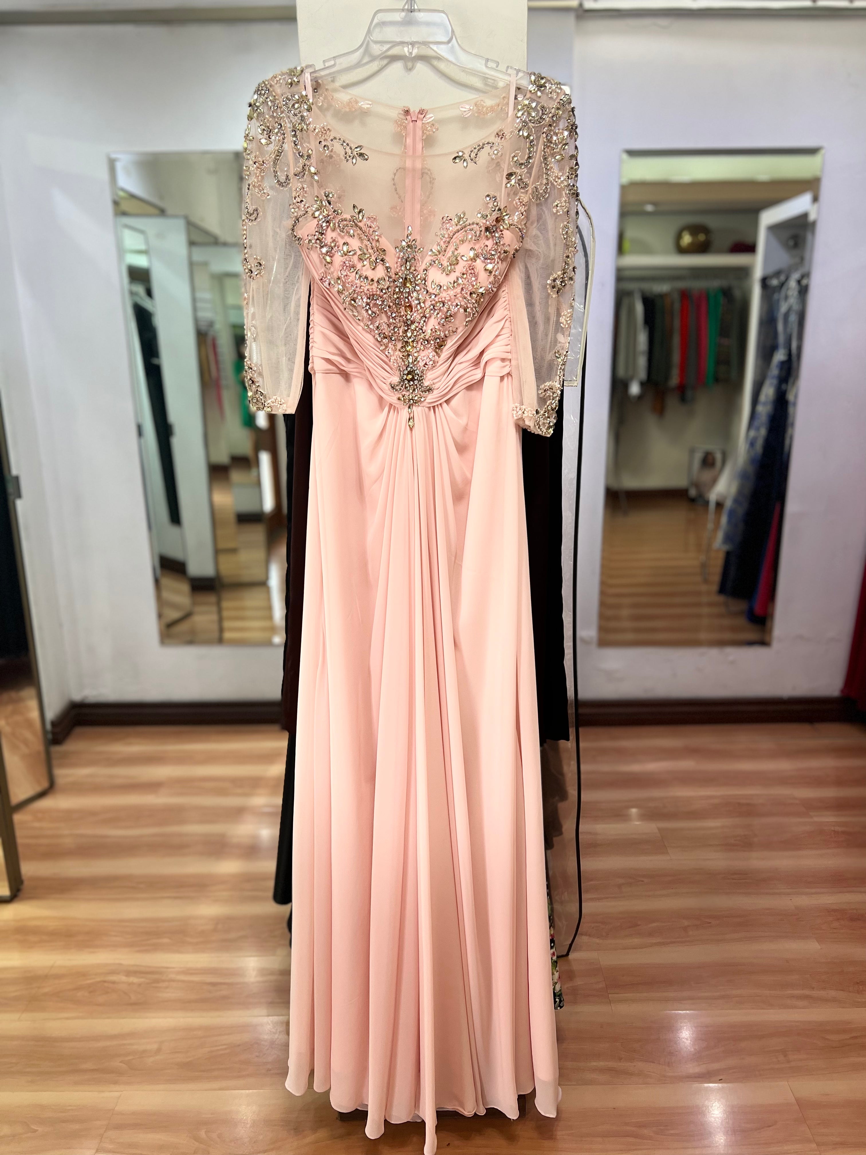 VESTIDO LARGO ROSA PEDRERÍA