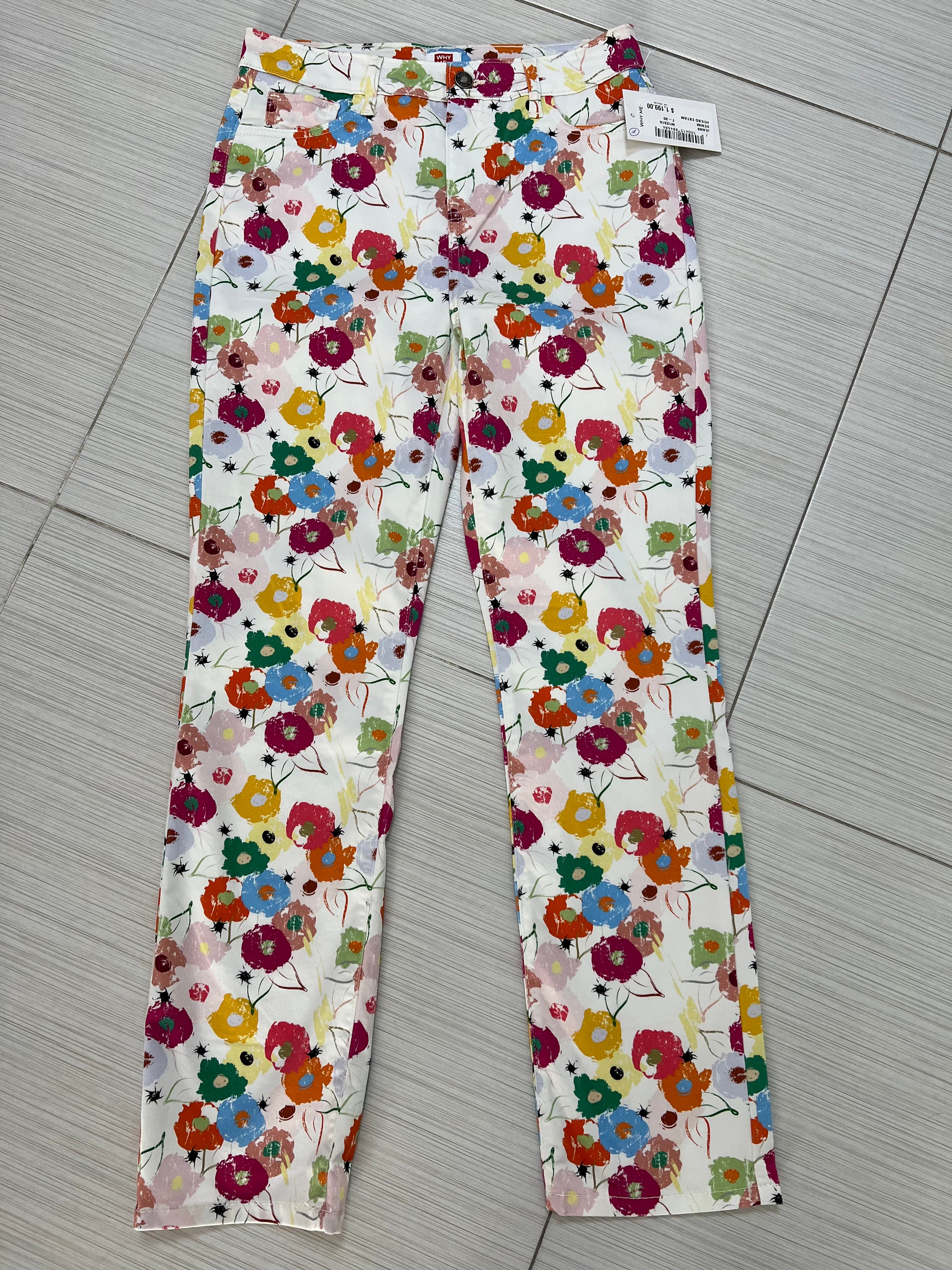 PANTALÓN JEANS BLANCO ESTAMPADO