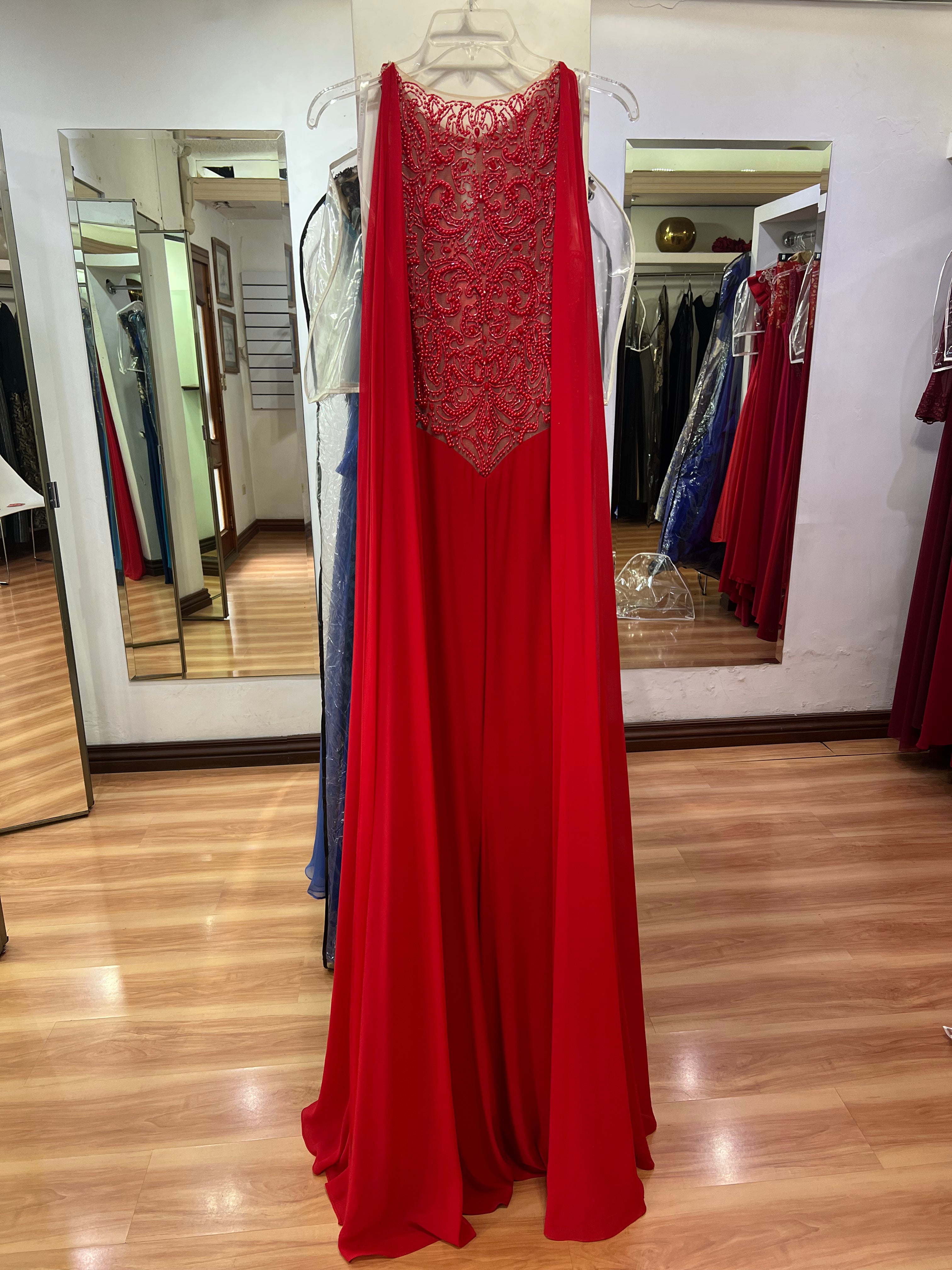 VESTIDO LARGO ROJO PEDRERÍA
