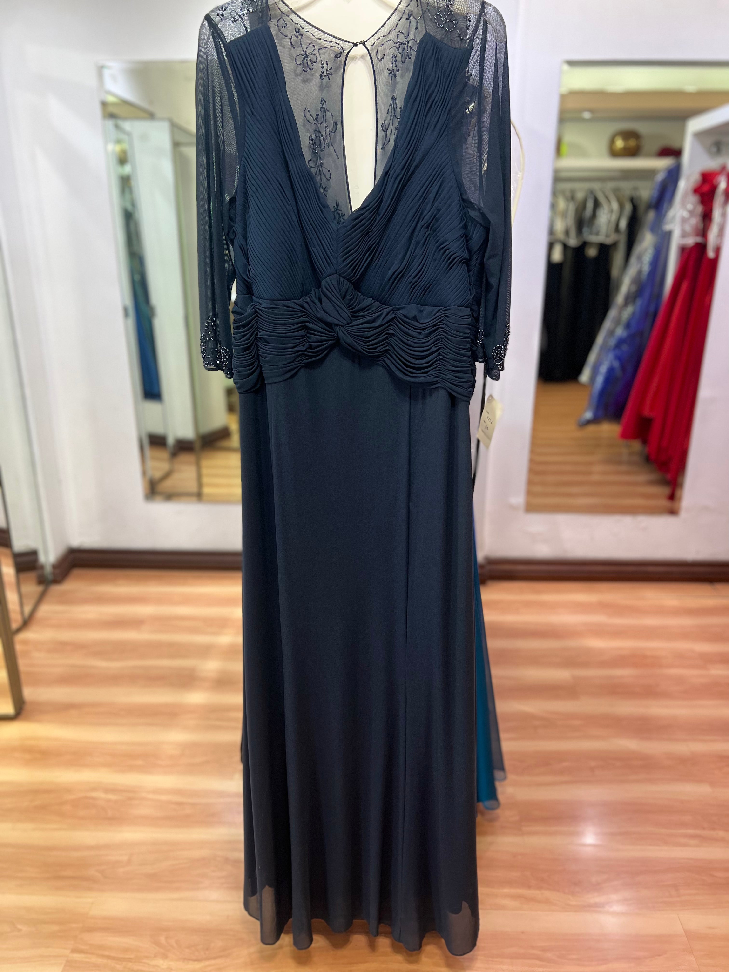 VESTIDO LARGO AZUL MARINO PEDRERIA