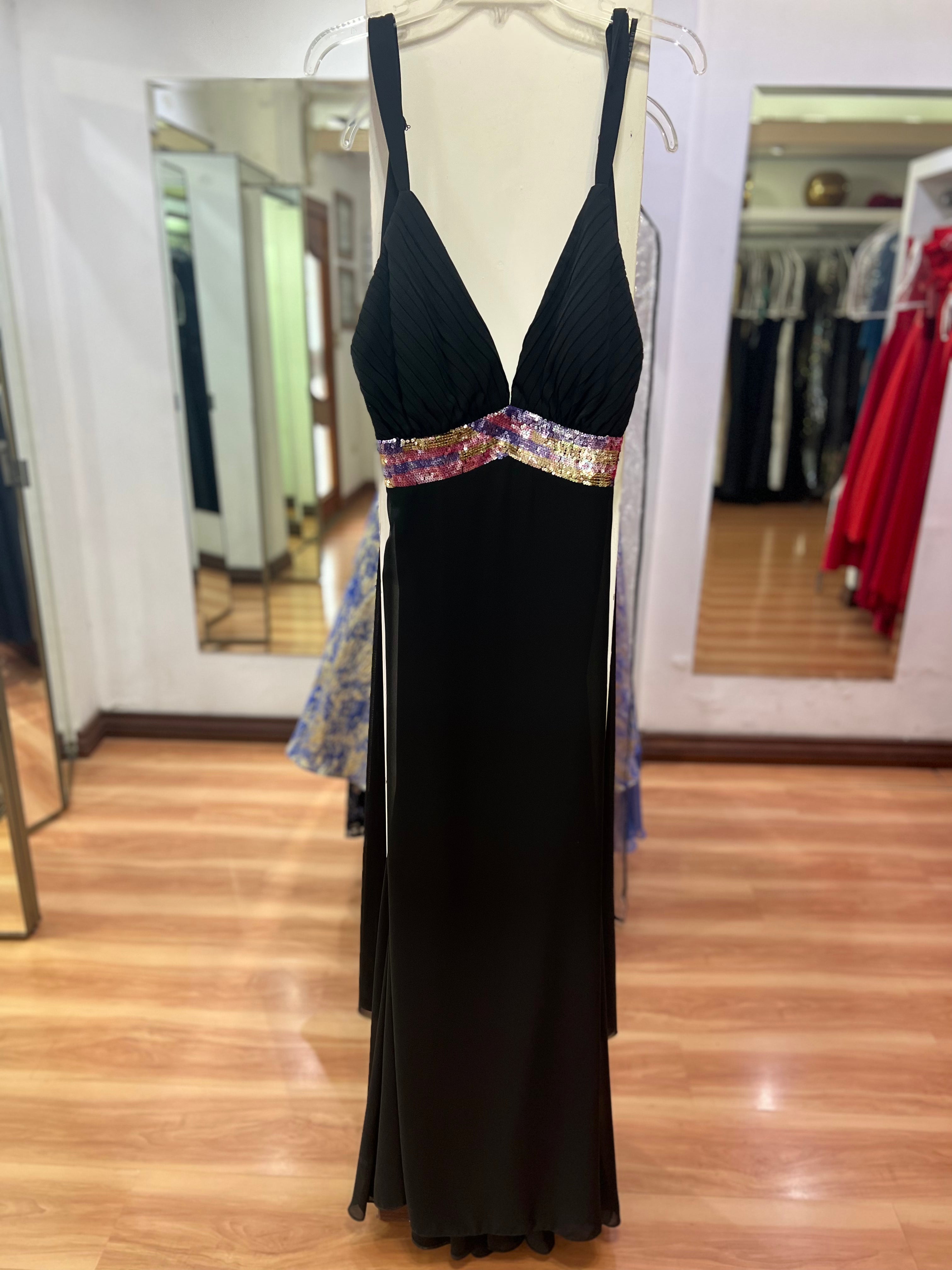 VESTIDO LARGO NEGRO LENTEJUELAS