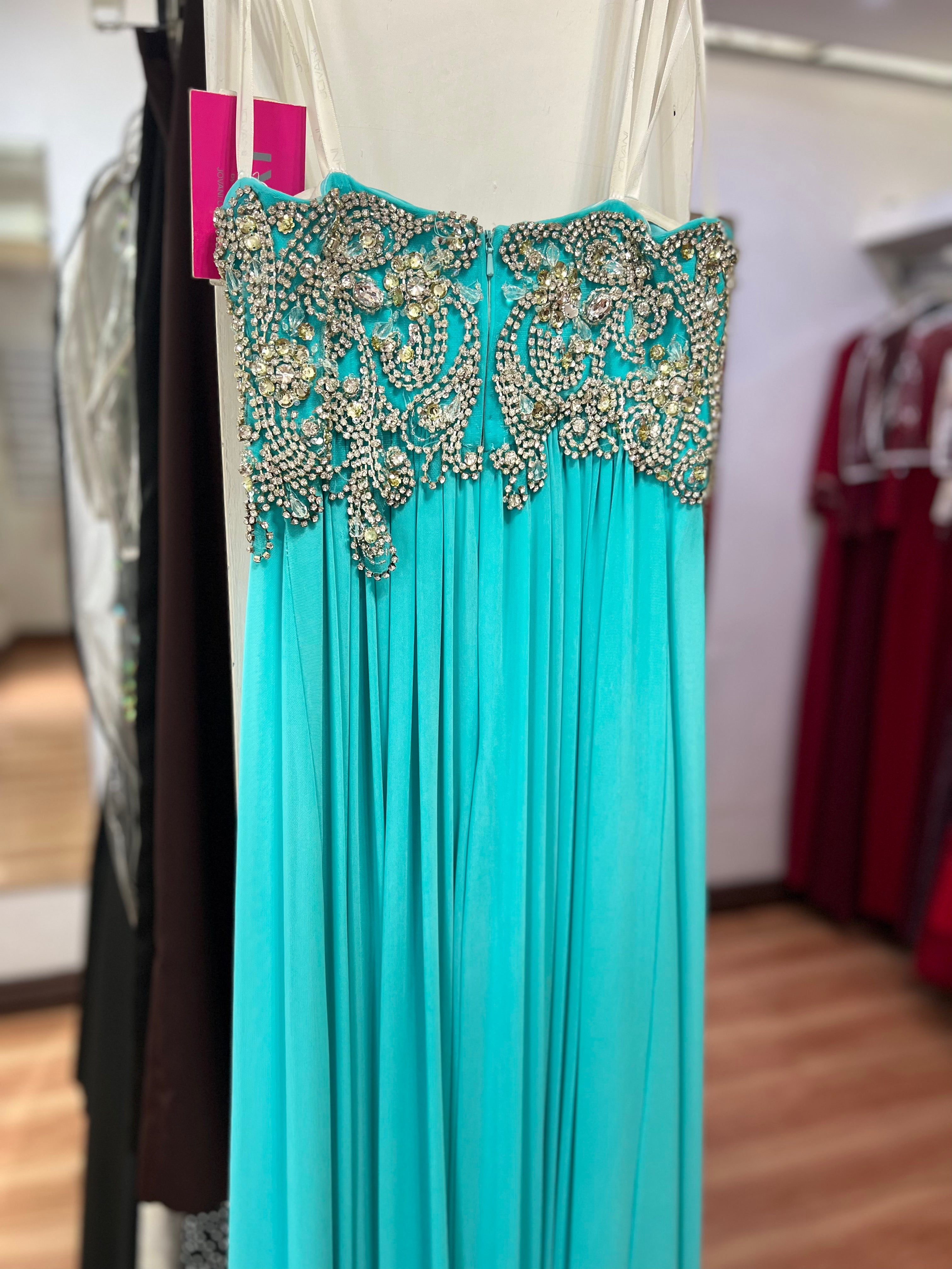 VESTIDO LARGO AZUL BORDADO