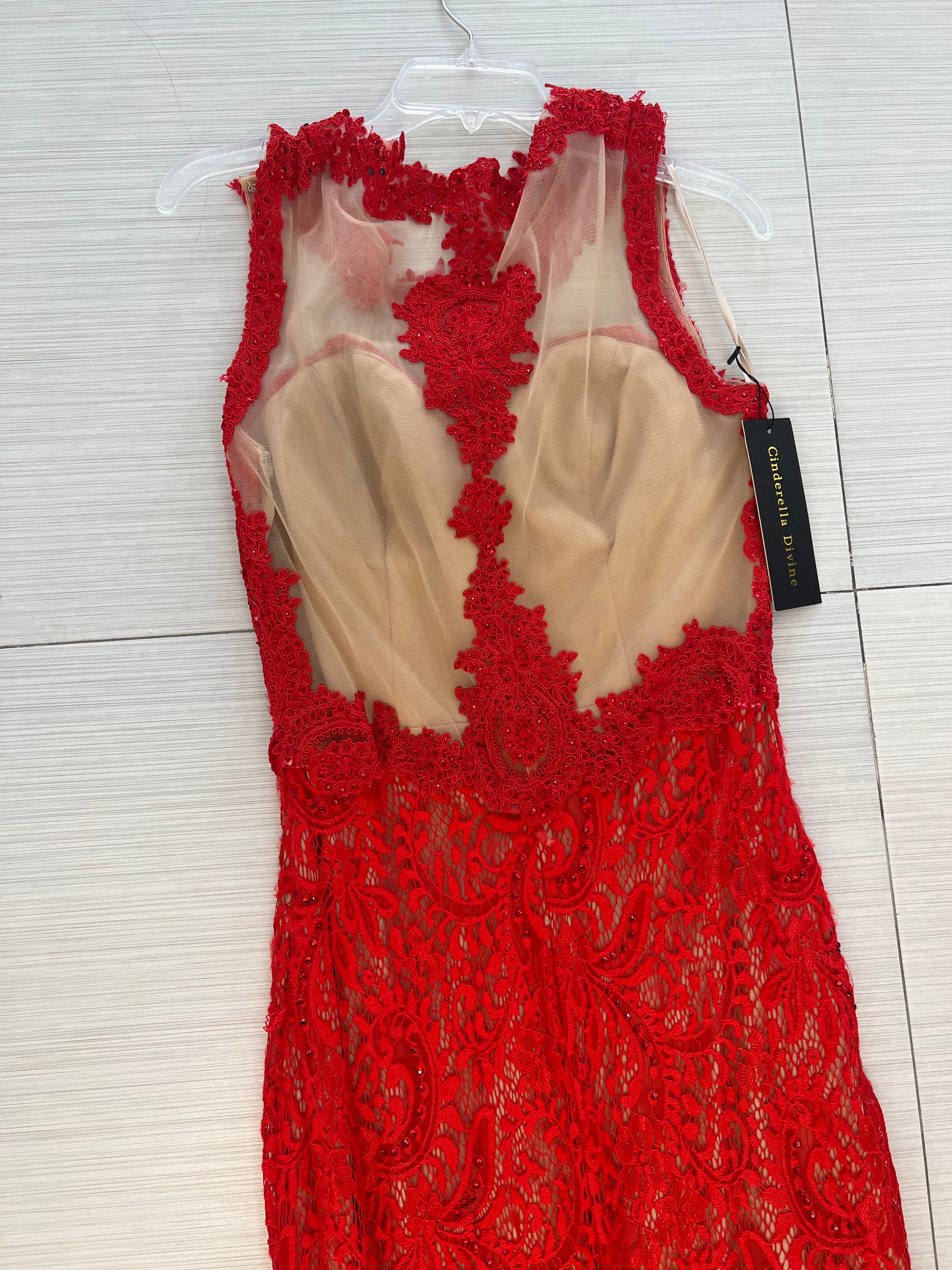 VESTIDO LARGO ROJO ENCAJE