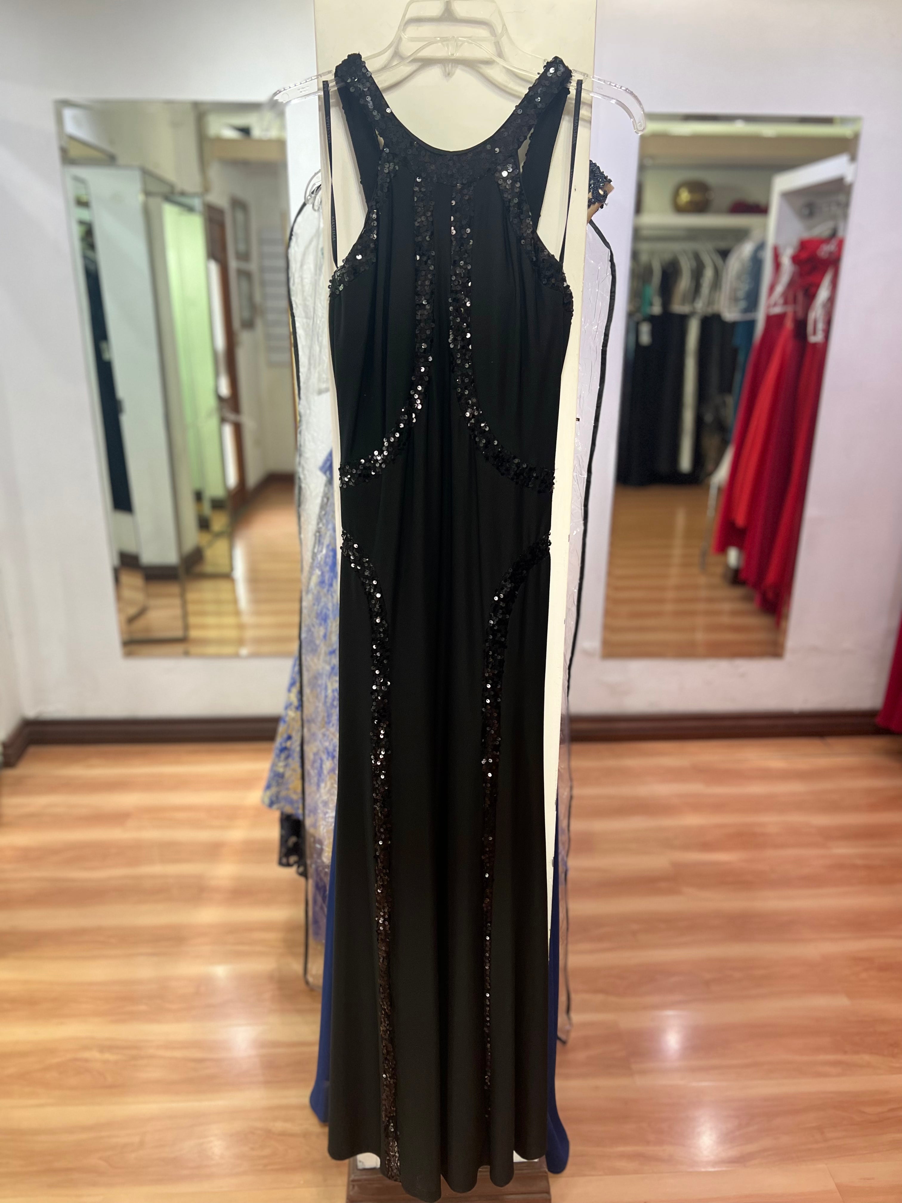VESTIDO LARGO NEGRO LENTEJUELAS