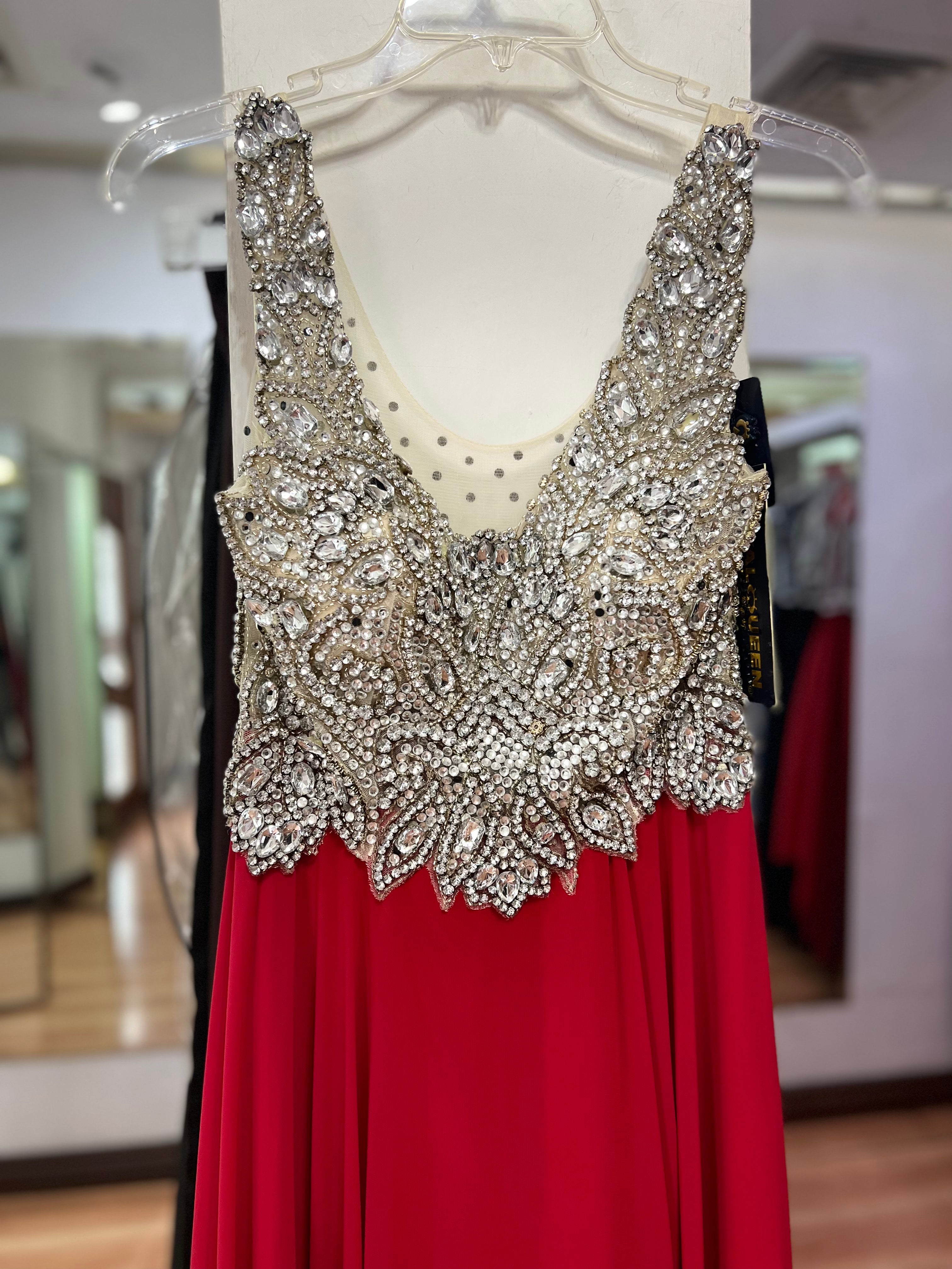 VESTIDO LARGO ROJO BORDADO