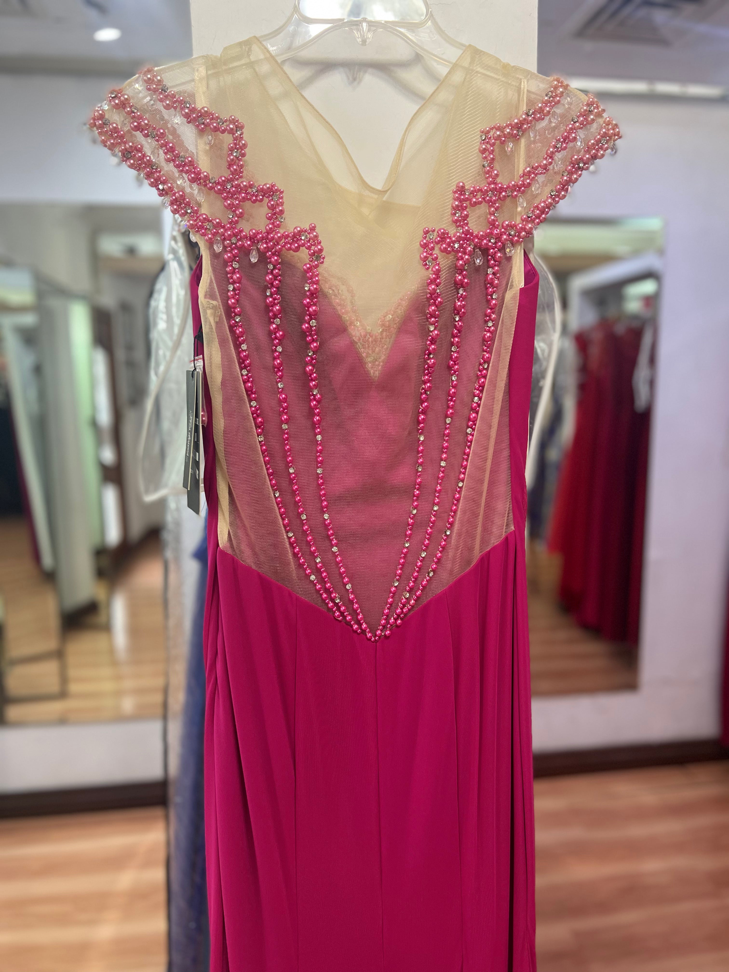 VESTIDO LARGO FUCSIA BORDADO