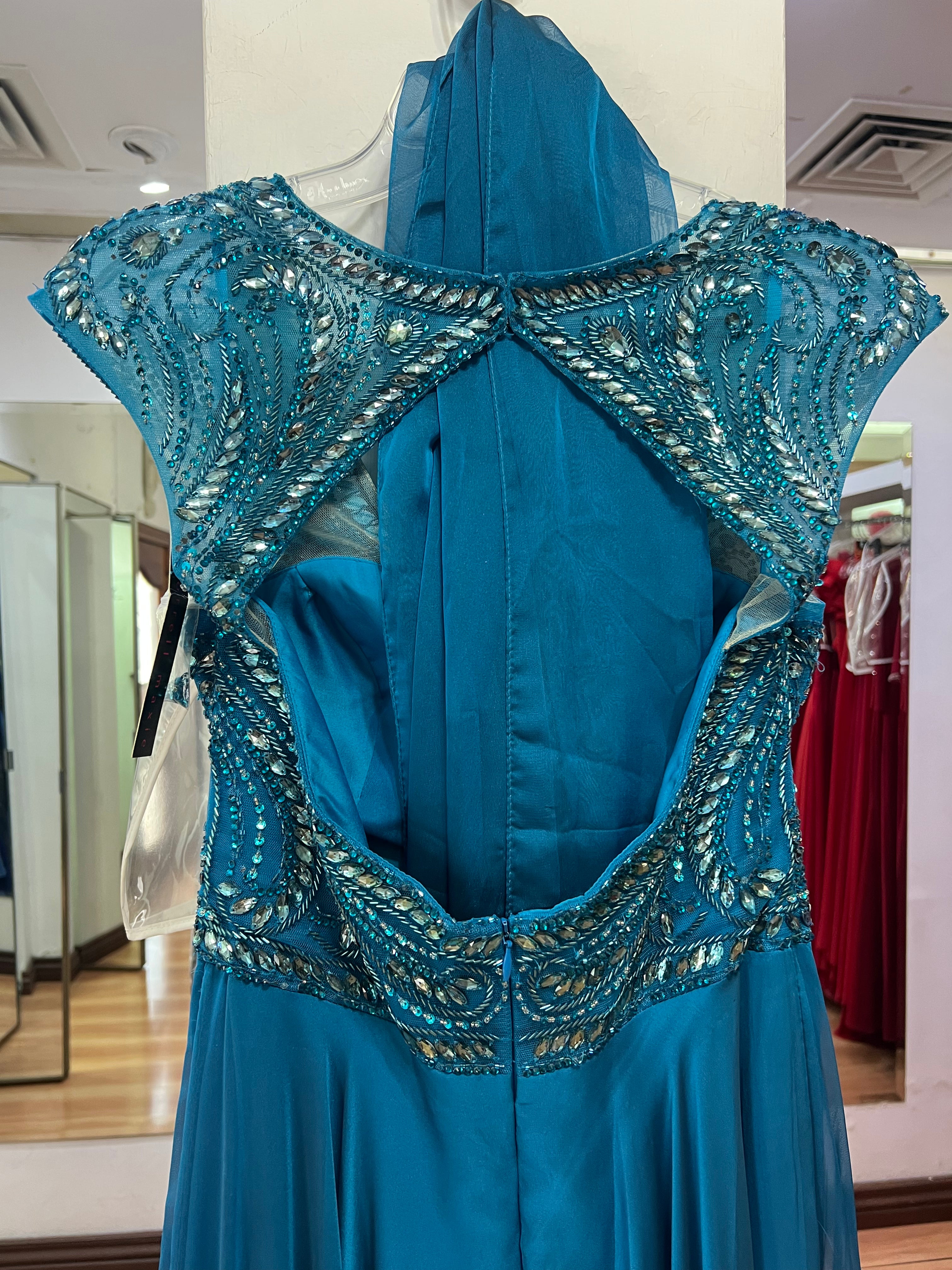 VESTIDO LARGO AQUA PEDRERIA