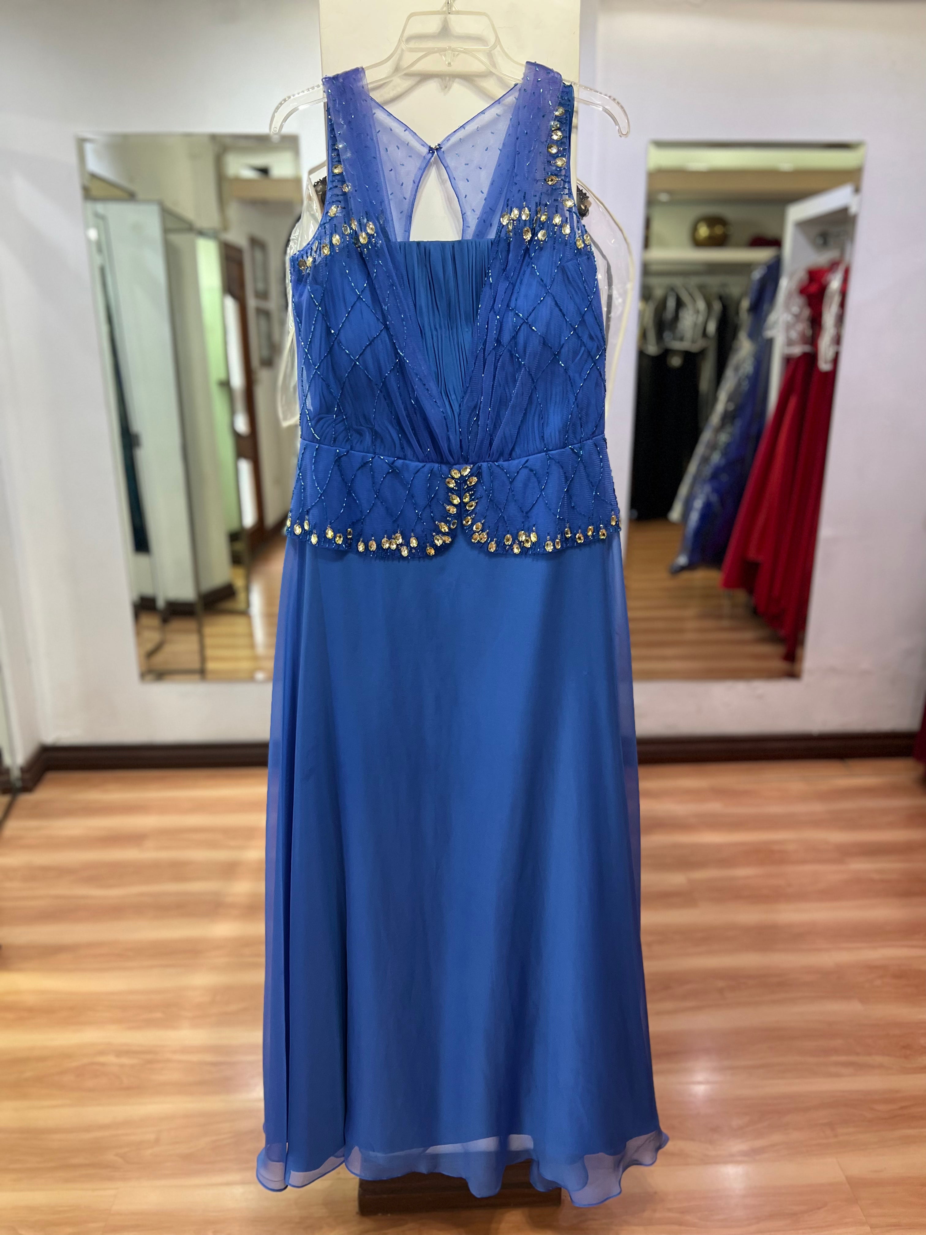 VESTIDO LARGO AZUL PEDRERÍA