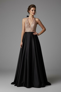 VESTIDO LARGO NEGRO CON ROSA