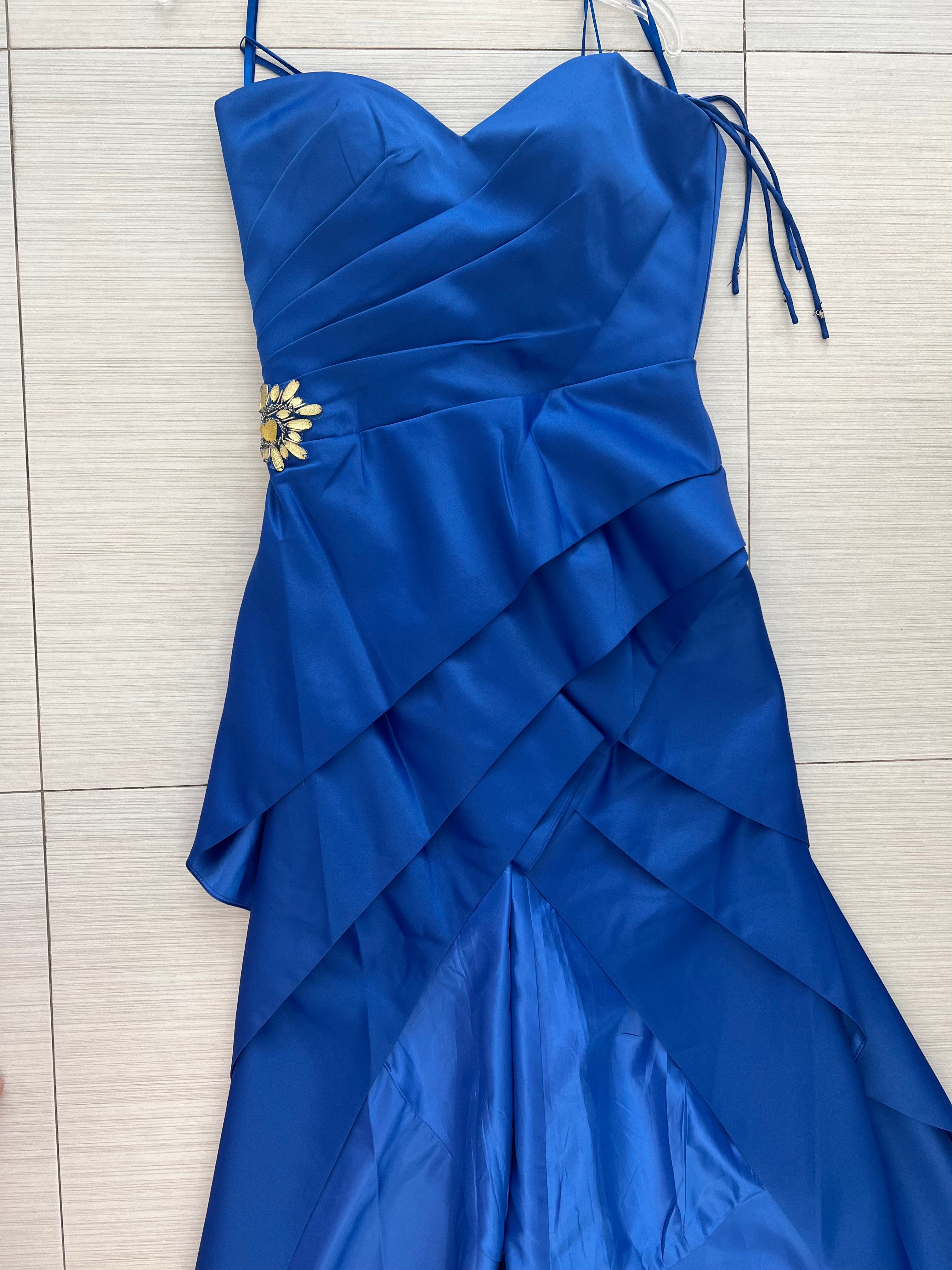 VESTIDO LARGO AZUL REY STRAPLESS