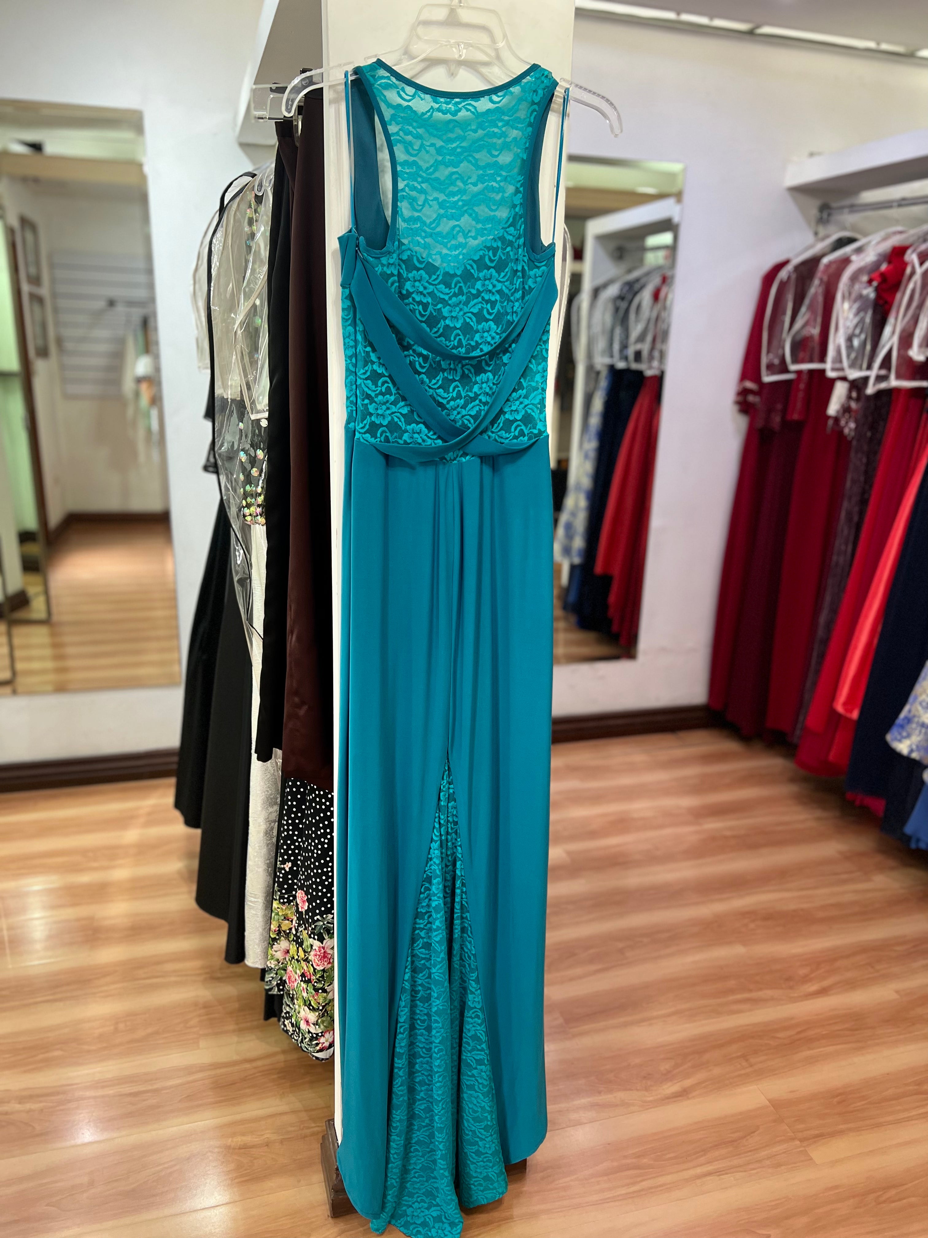 VESTIDO LARGO AQUA ENCAJE